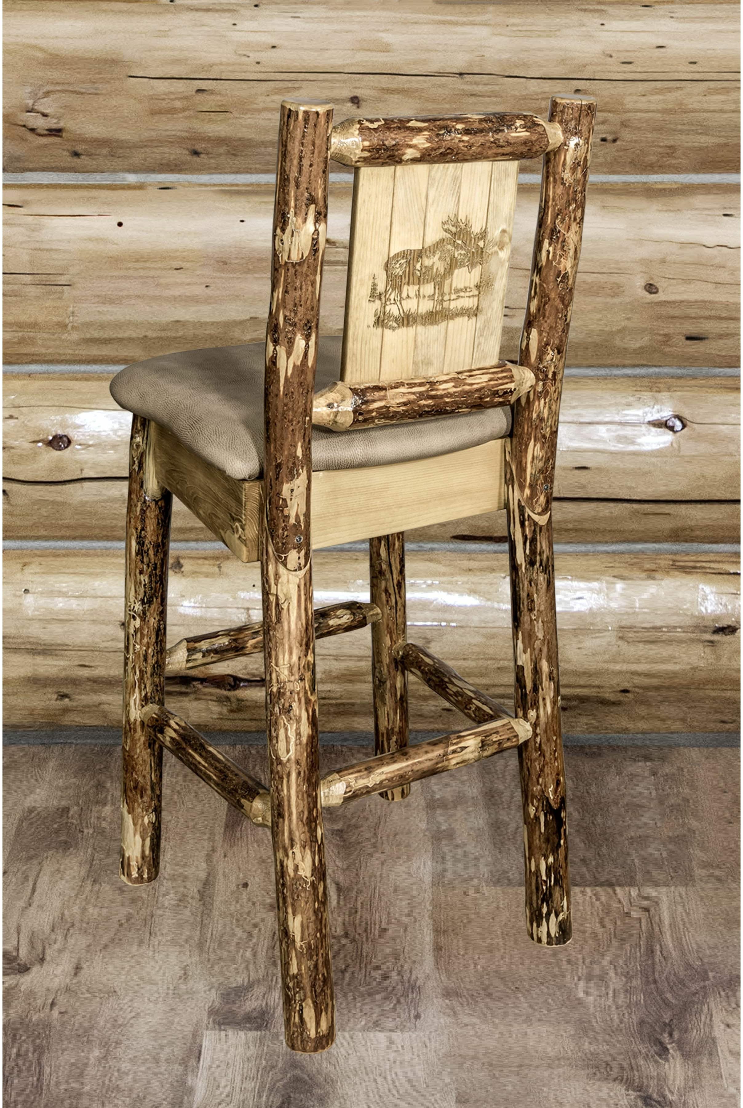 Montana Woodworks Glacier Country Collection Counter Height Barstool Buckskin Upholstery with Laser Engraved Design-Rustic Furniture Marketplace