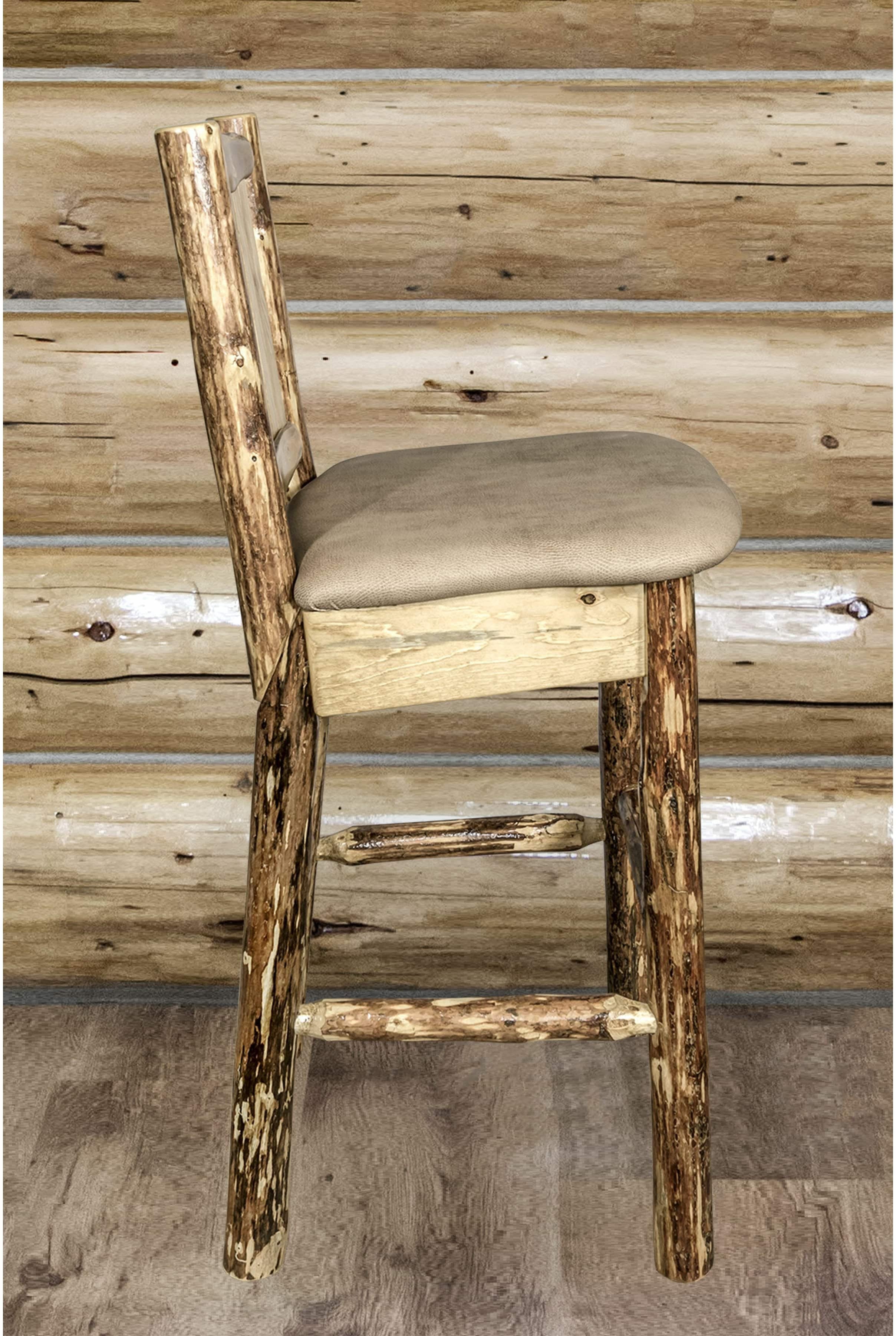 Montana Woodworks Glacier Country Collection Counter Height Barstool Buckskin Upholstery with Laser Engraved Design-Rustic Furniture Marketplace