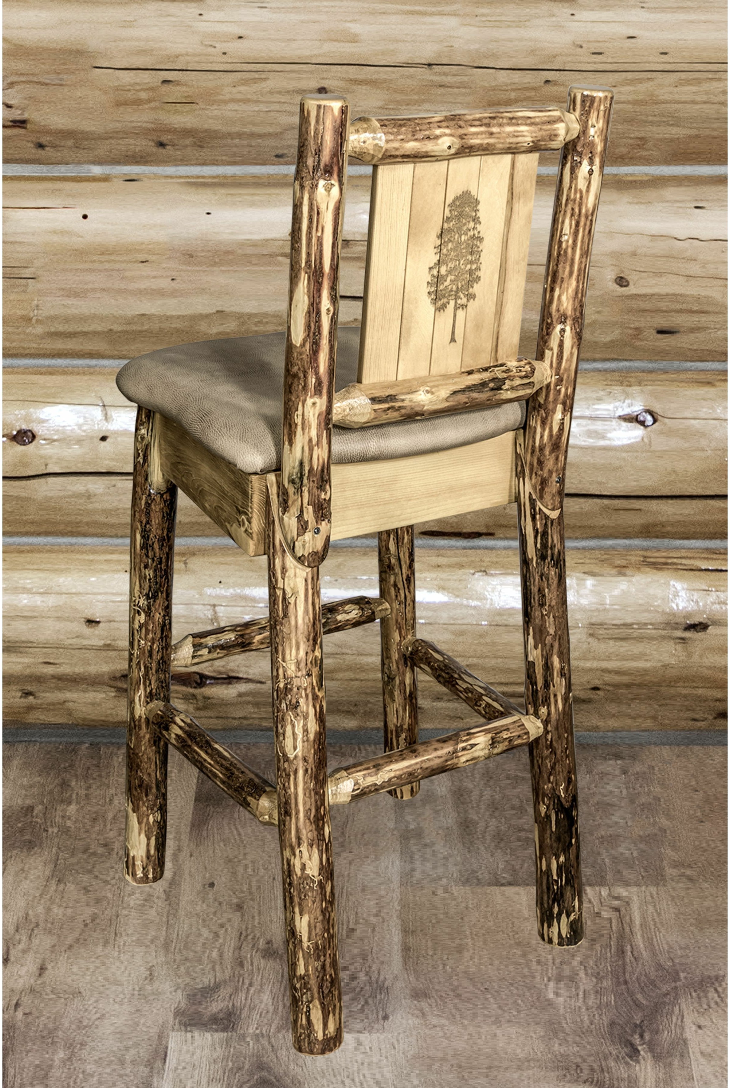 Montana Woodworks Glacier Country Collection Counter Height Barstool Buckskin Upholstery with Laser Engraved Design-Rustic Furniture Marketplace