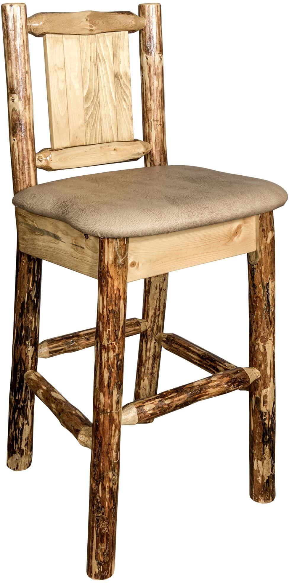 Montana Woodworks Glacier Country Collection Counter Height Barstool Buckskin Upholstery with Laser Engraved Design-Rustic Furniture Marketplace