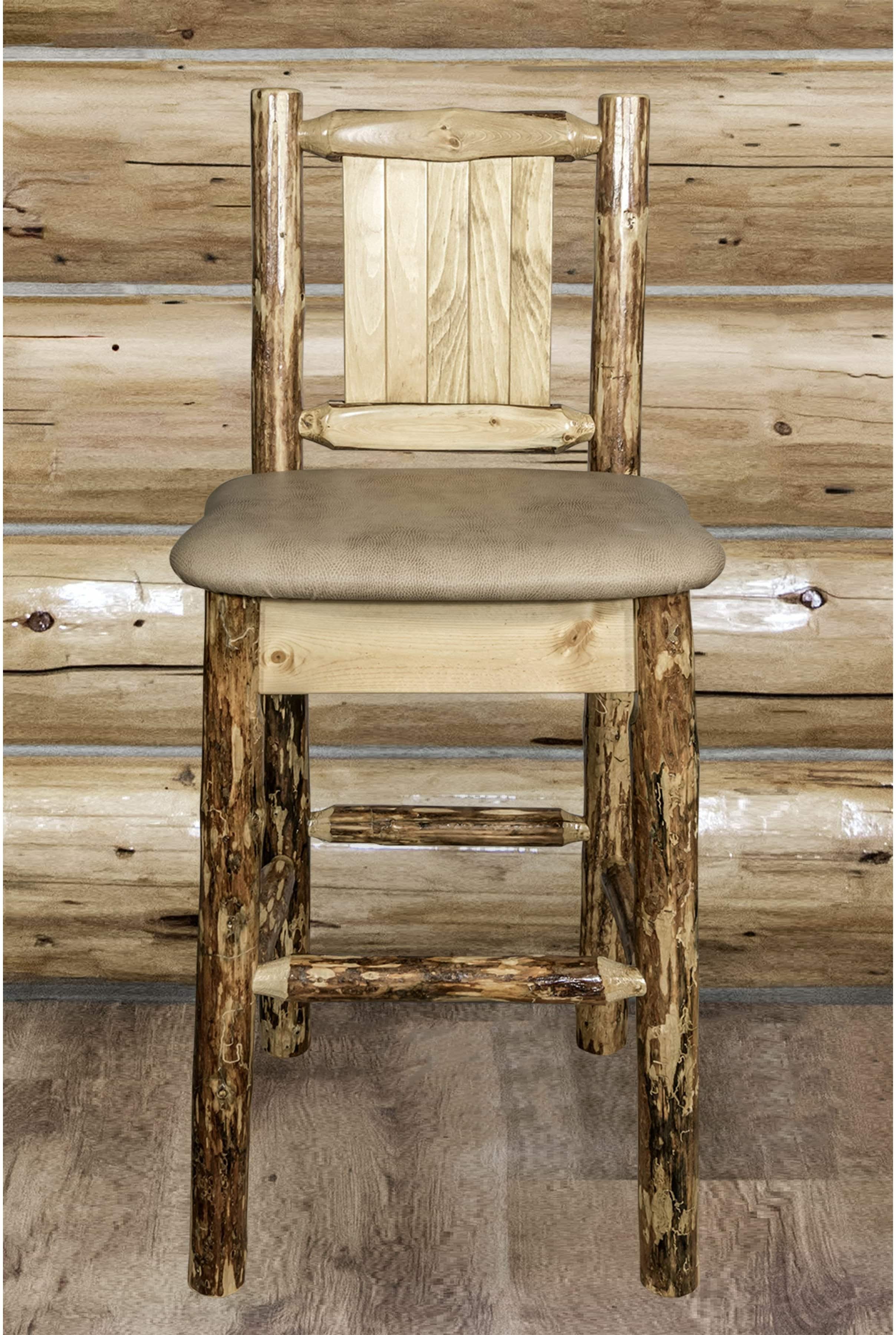 Montana Woodworks Glacier Country Collection Counter Height Barstool Buckskin Upholstery with Laser Engraved Design-Rustic Furniture Marketplace