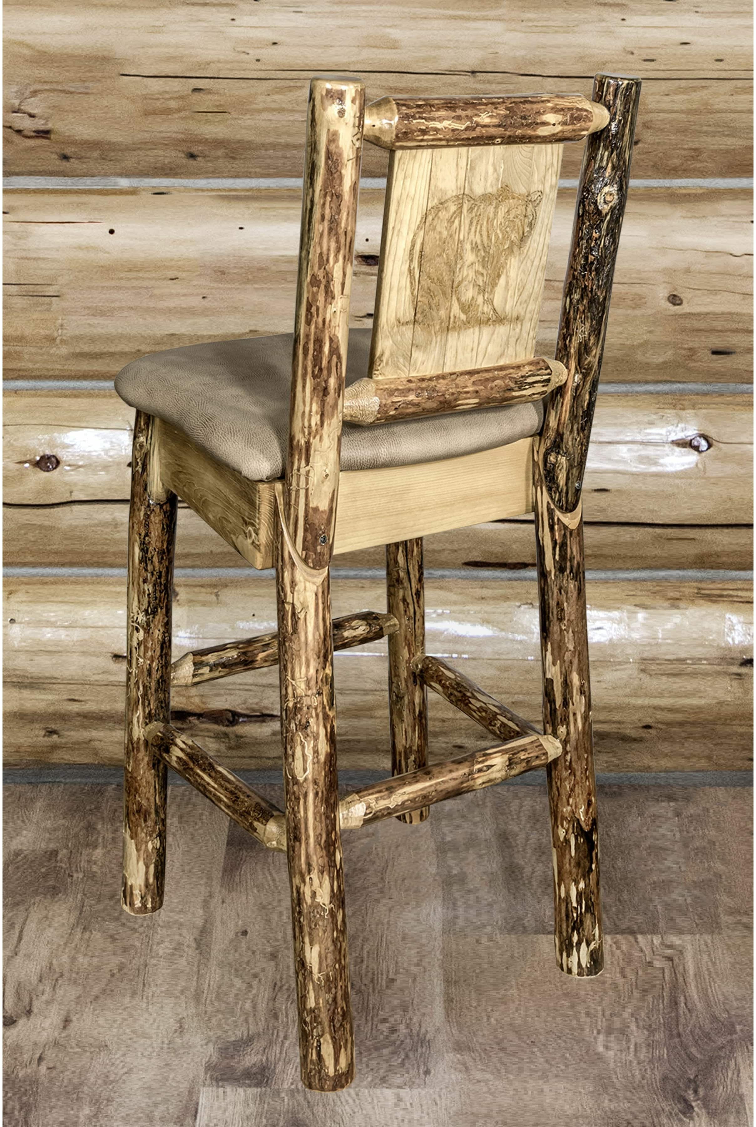 Montana Woodworks Glacier Country Collection Counter Height Barstool Buckskin Upholstery with Laser Engraved Design-Rustic Furniture Marketplace