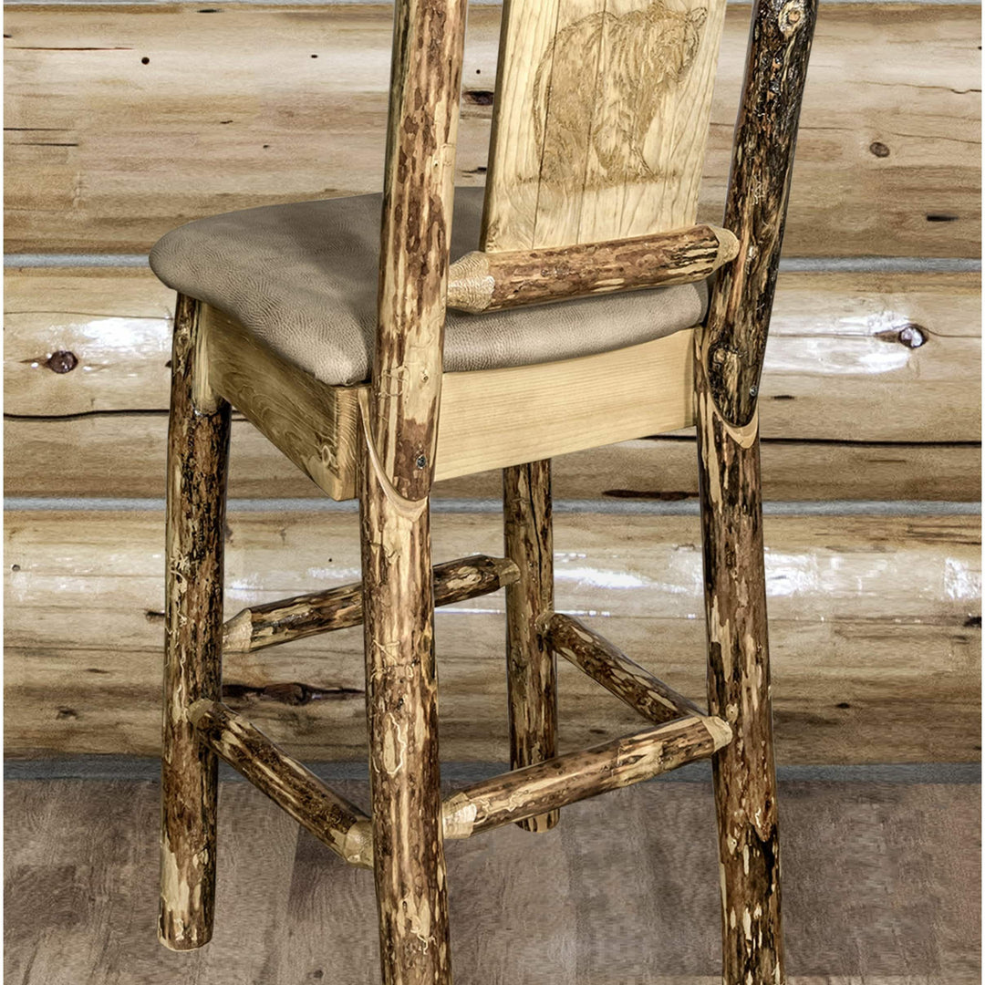 Montana Woodworks Glacier Country Collection Counter Height Barstool Buckskin Upholstery with Laser Engraved Design-Rustic Furniture Marketplace