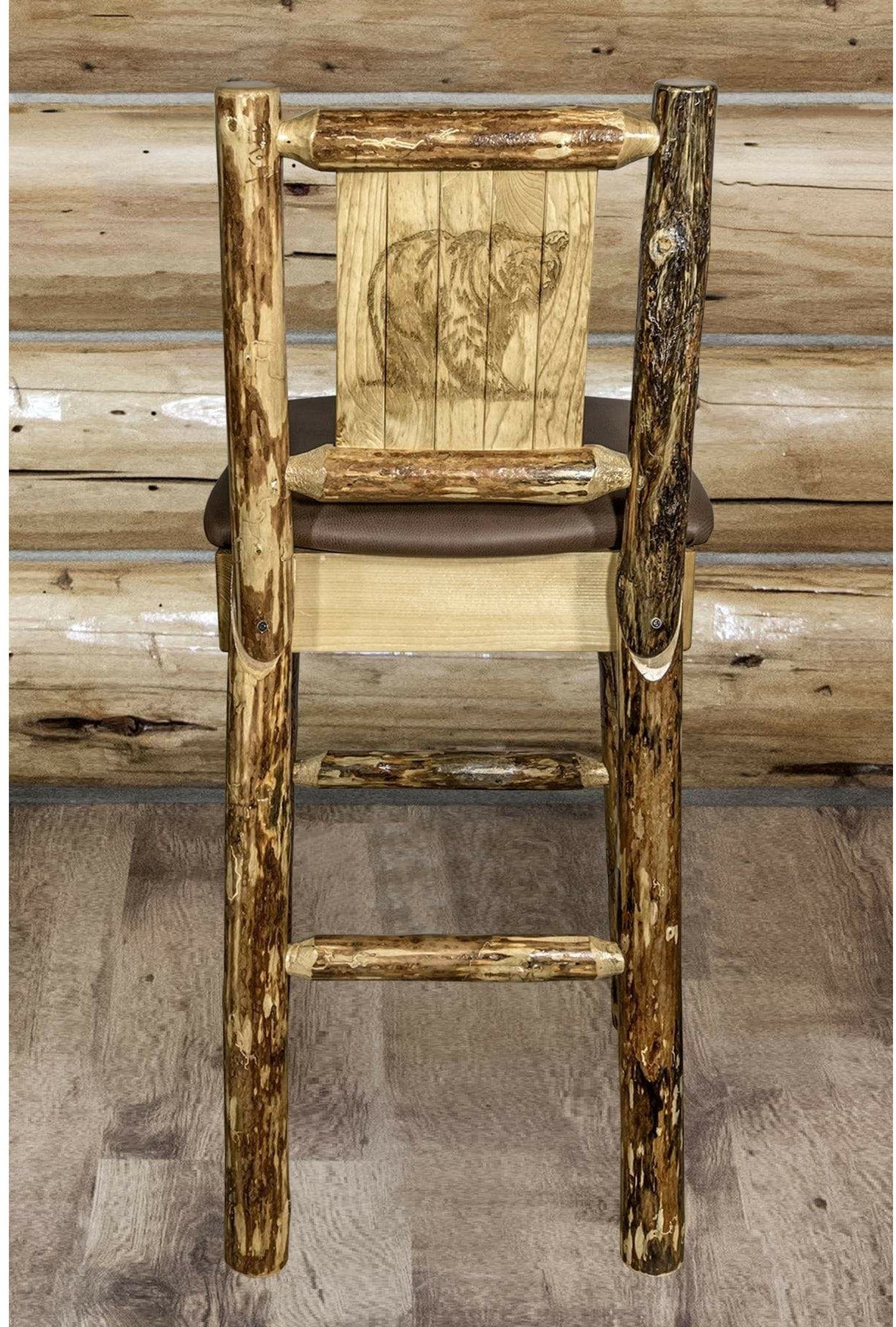 Montana Woodworks Glacier Country Collection Counter Height Barstool Saddle Upholstery with Laser Engraved Design-Rustic Furniture Marketplace