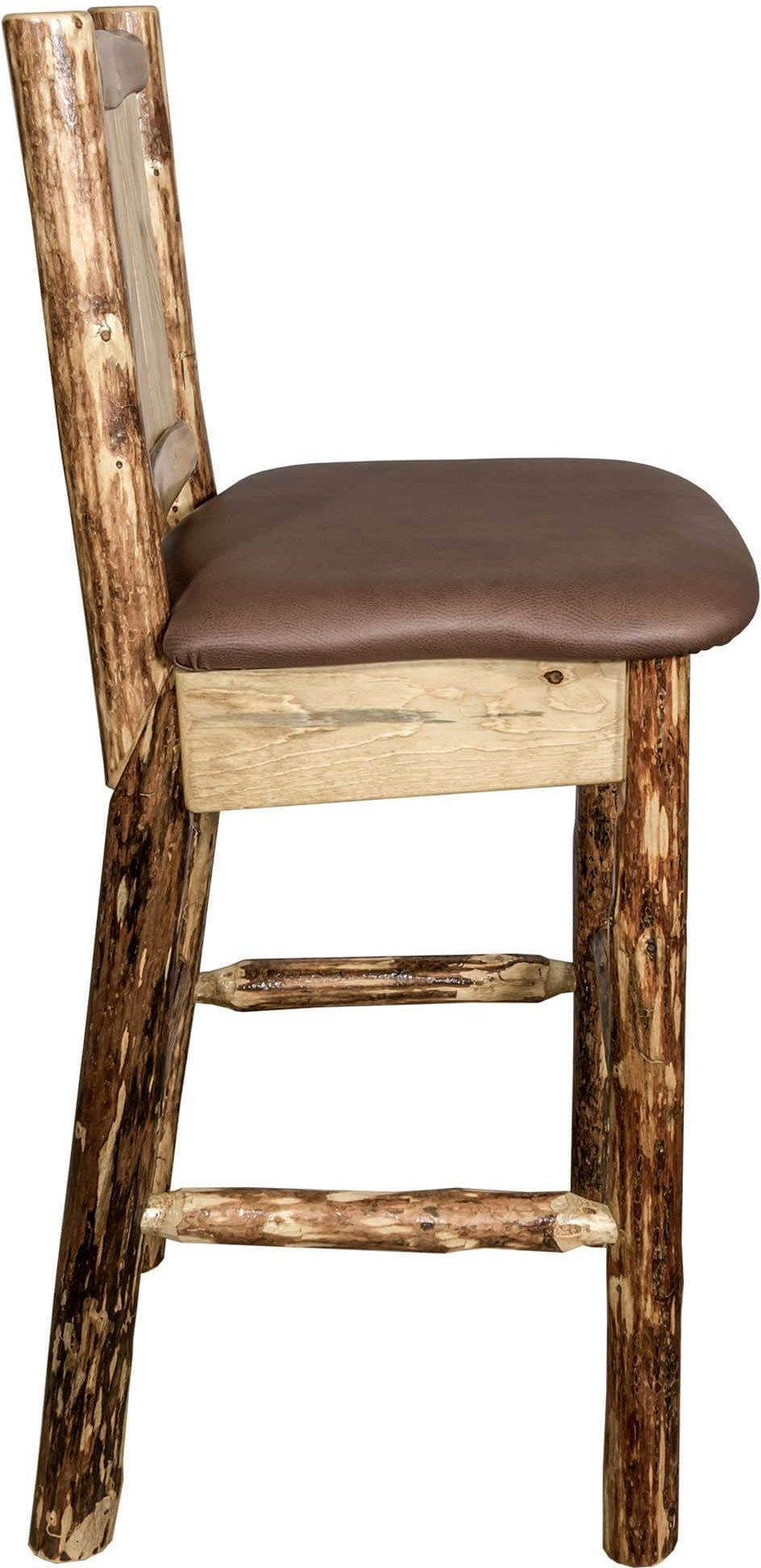 Montana Woodworks Glacier Country Collection Counter Height Barstool Saddle Upholstery with Laser Engraved Design-Rustic Furniture Marketplace