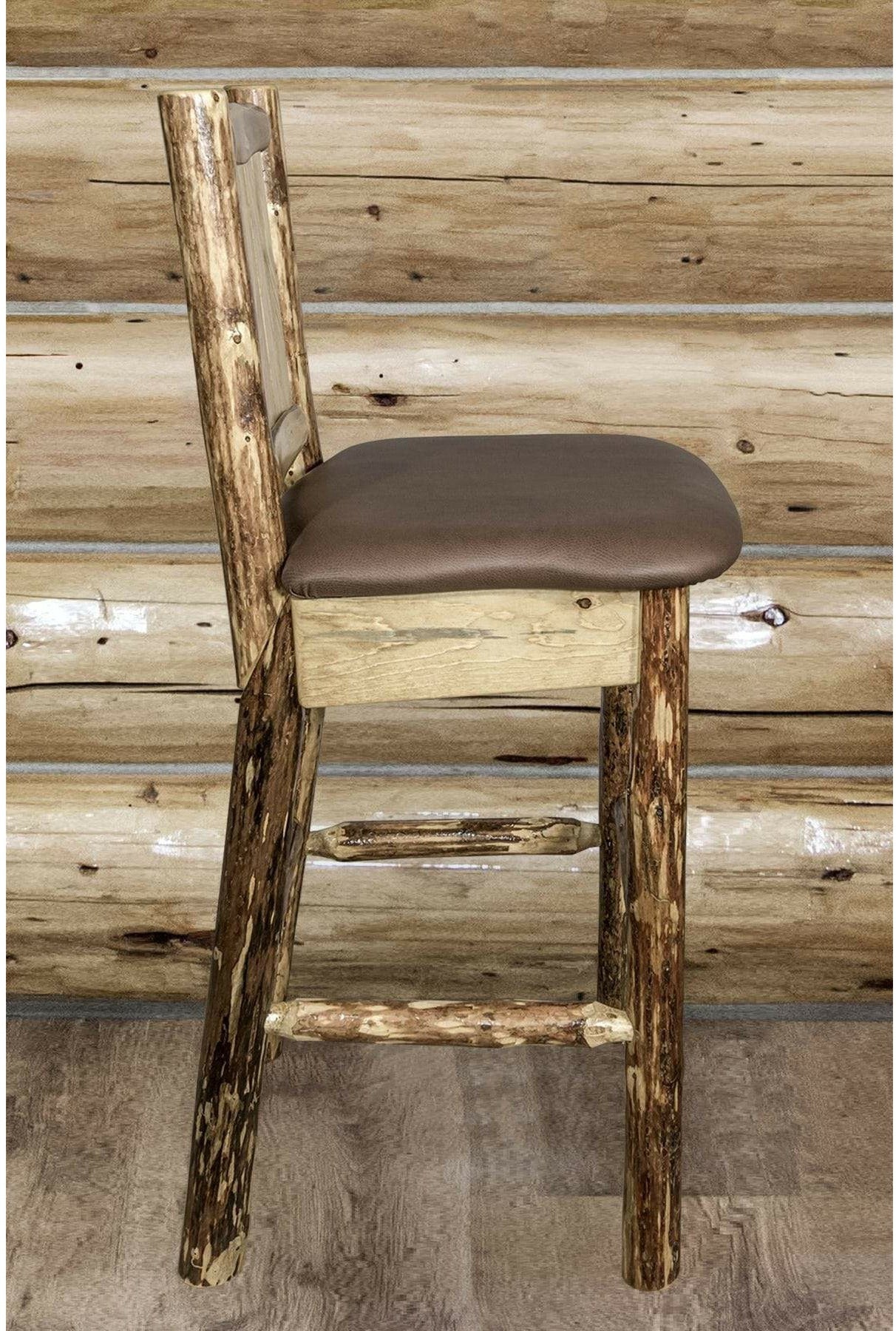 Montana Woodworks Glacier Country Collection Counter Height Barstool Saddle Upholstery with Laser Engraved Design-Rustic Furniture Marketplace