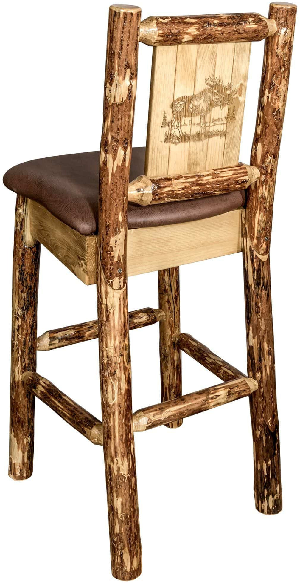 Montana Woodworks Glacier Country Collection Counter Height Barstool Saddle Upholstery with Laser Engraved Design-Rustic Furniture Marketplace