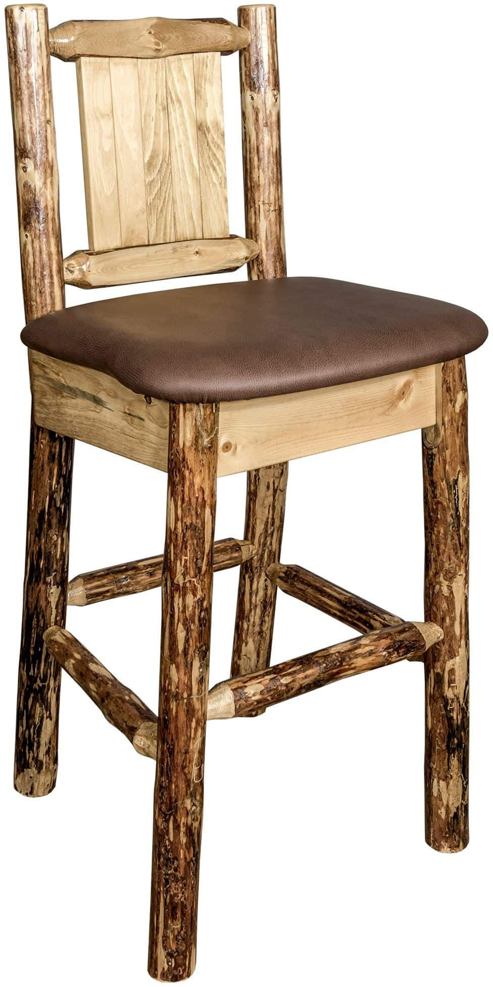 Montana Woodworks Glacier Country Collection Counter Height Barstool Saddle Upholstery with Laser Engraved Design-Rustic Furniture Marketplace