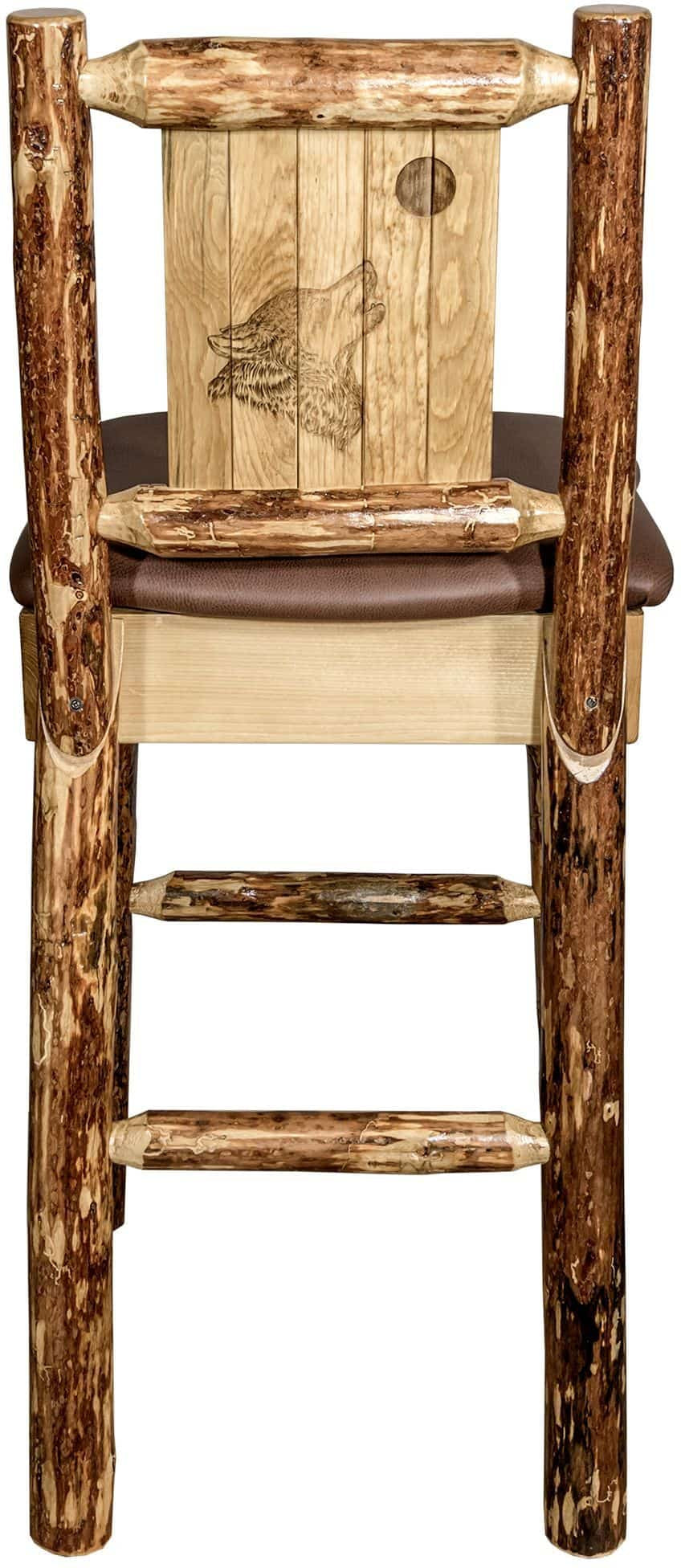 Montana Woodworks Glacier Country Collection Counter Height Barstool Saddle Upholstery with Laser Engraved Design-Rustic Furniture Marketplace