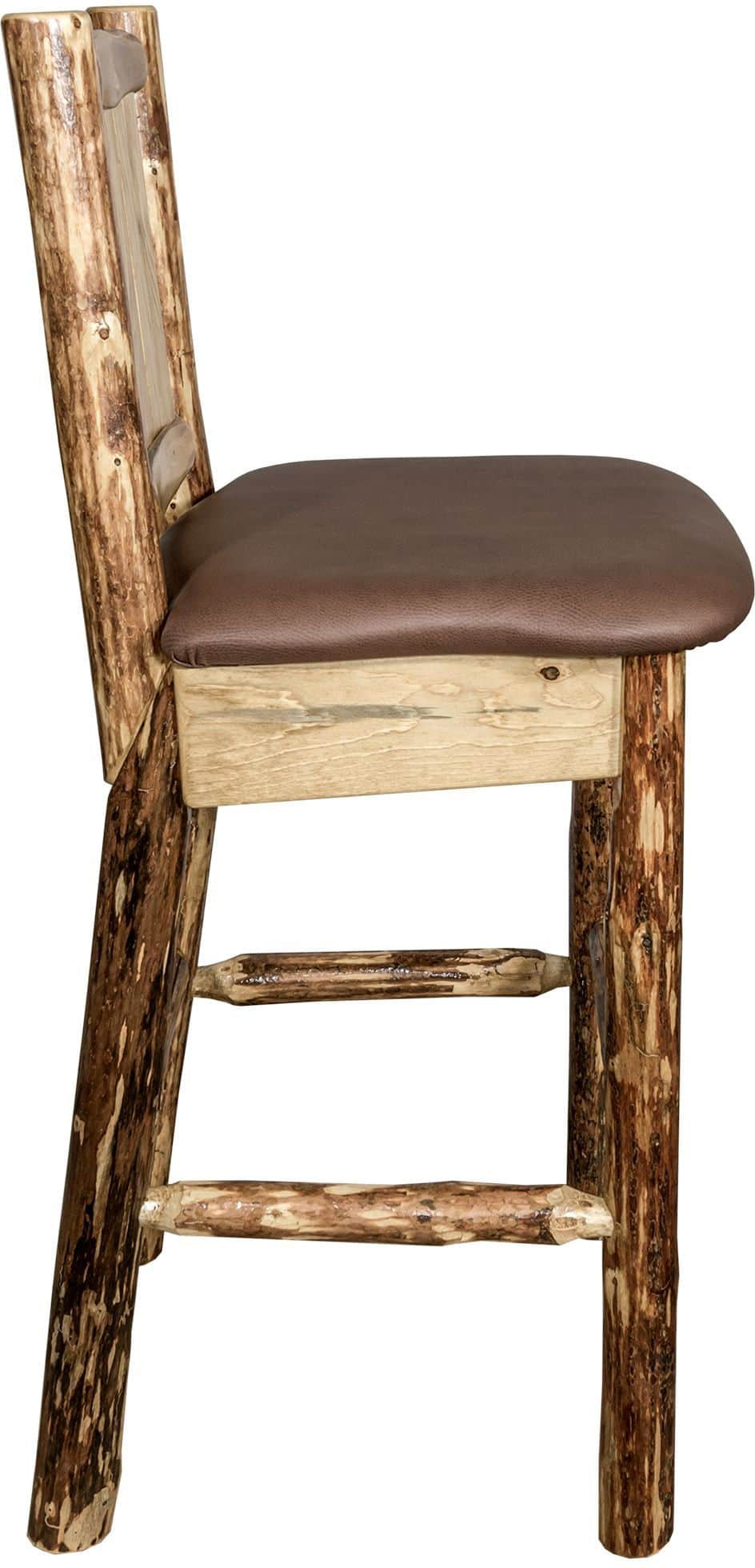 Montana Woodworks Glacier Country Collection Counter Height Barstool Saddle Upholstery with Laser Engraved Design-Rustic Furniture Marketplace