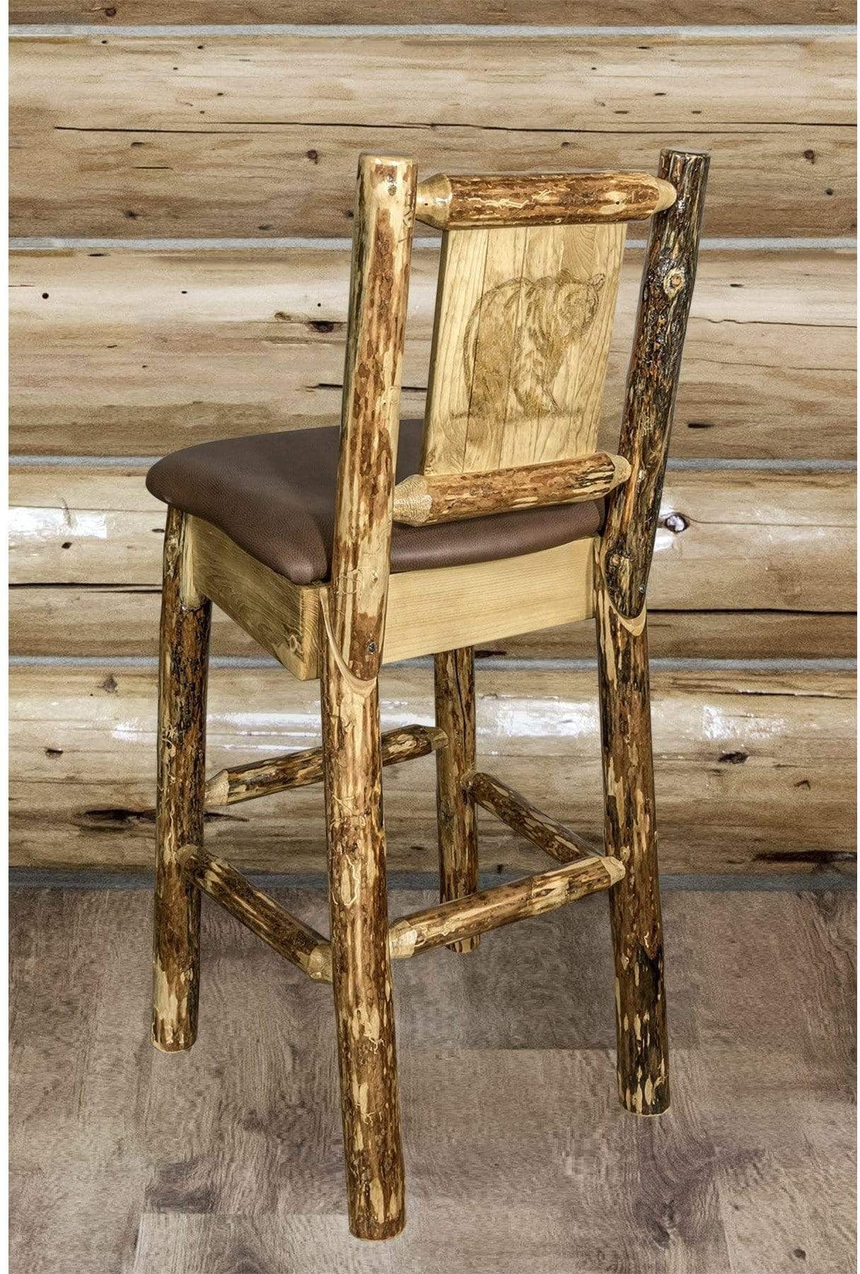 Montana Woodworks Glacier Country Collection Counter Height Barstool Saddle Upholstery with Laser Engraved Design-Rustic Furniture Marketplace