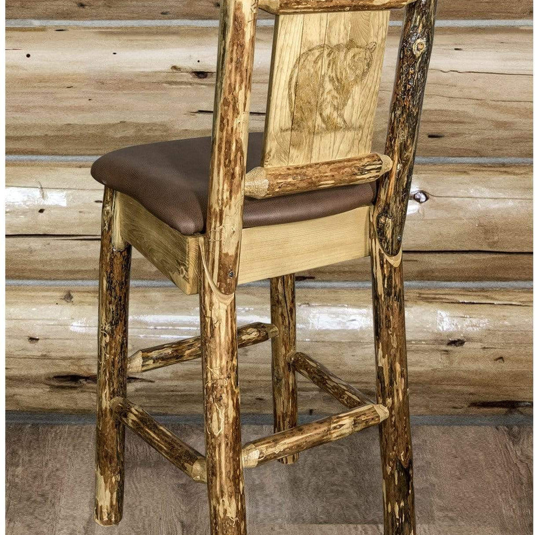 Montana Woodworks Glacier Country Collection Counter Height Barstool Saddle Upholstery with Laser Engraved Design-Rustic Furniture Marketplace