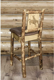 Montana Woodworks Glacier Country Collection Counter Height Barstool Saddle Upholstery with Laser Engraved Design-Rustic Furniture Marketplace
