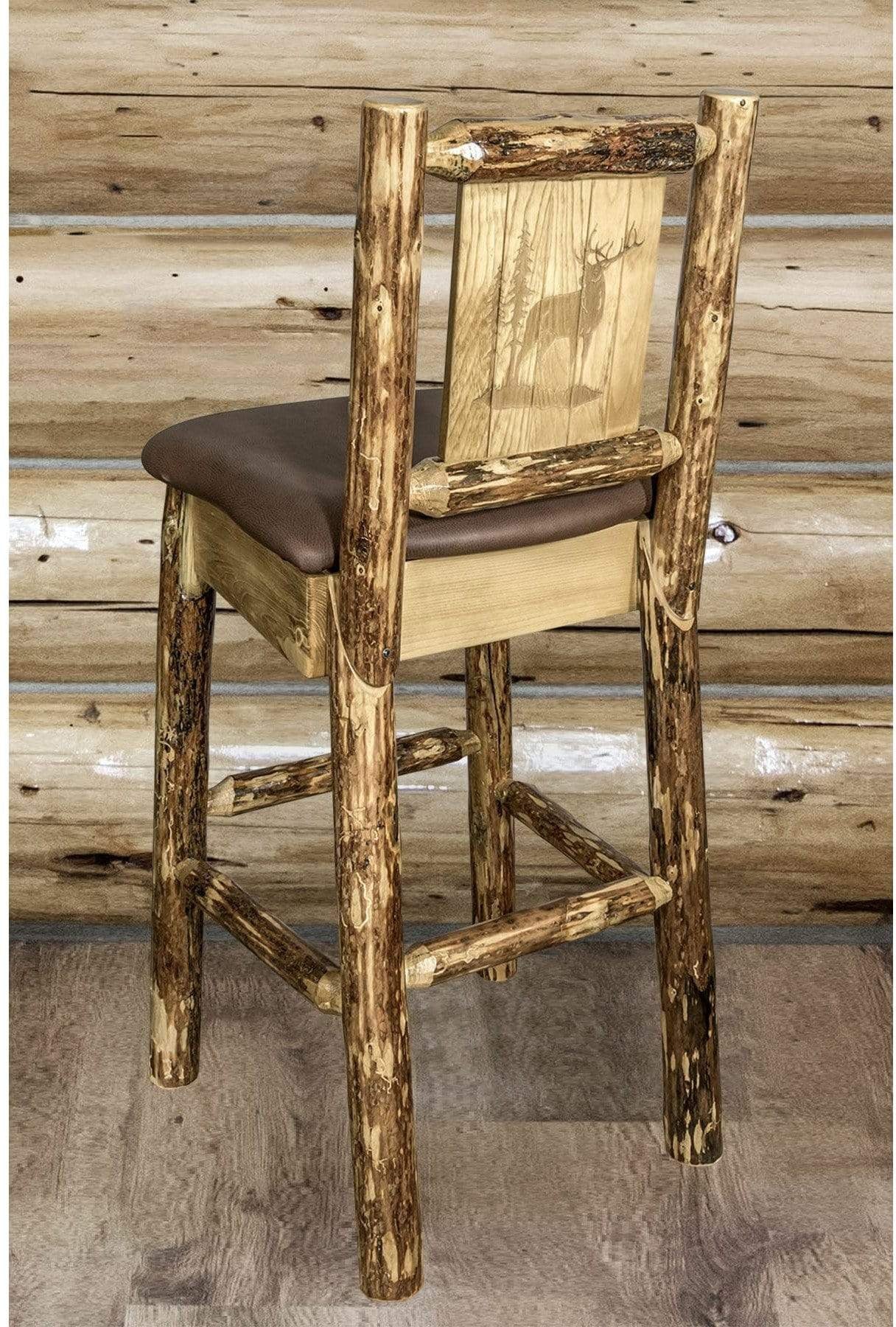 Montana Woodworks Glacier Country Collection Counter Height Barstool Saddle Upholstery with Laser Engraved Design-Rustic Furniture Marketplace