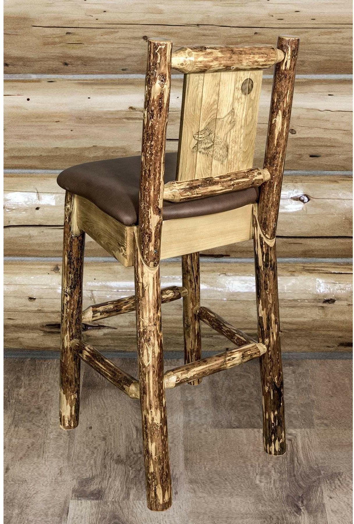 Montana Woodworks Glacier Country Collection Counter Height Barstool Saddle Upholstery with Laser Engraved Design-Rustic Furniture Marketplace