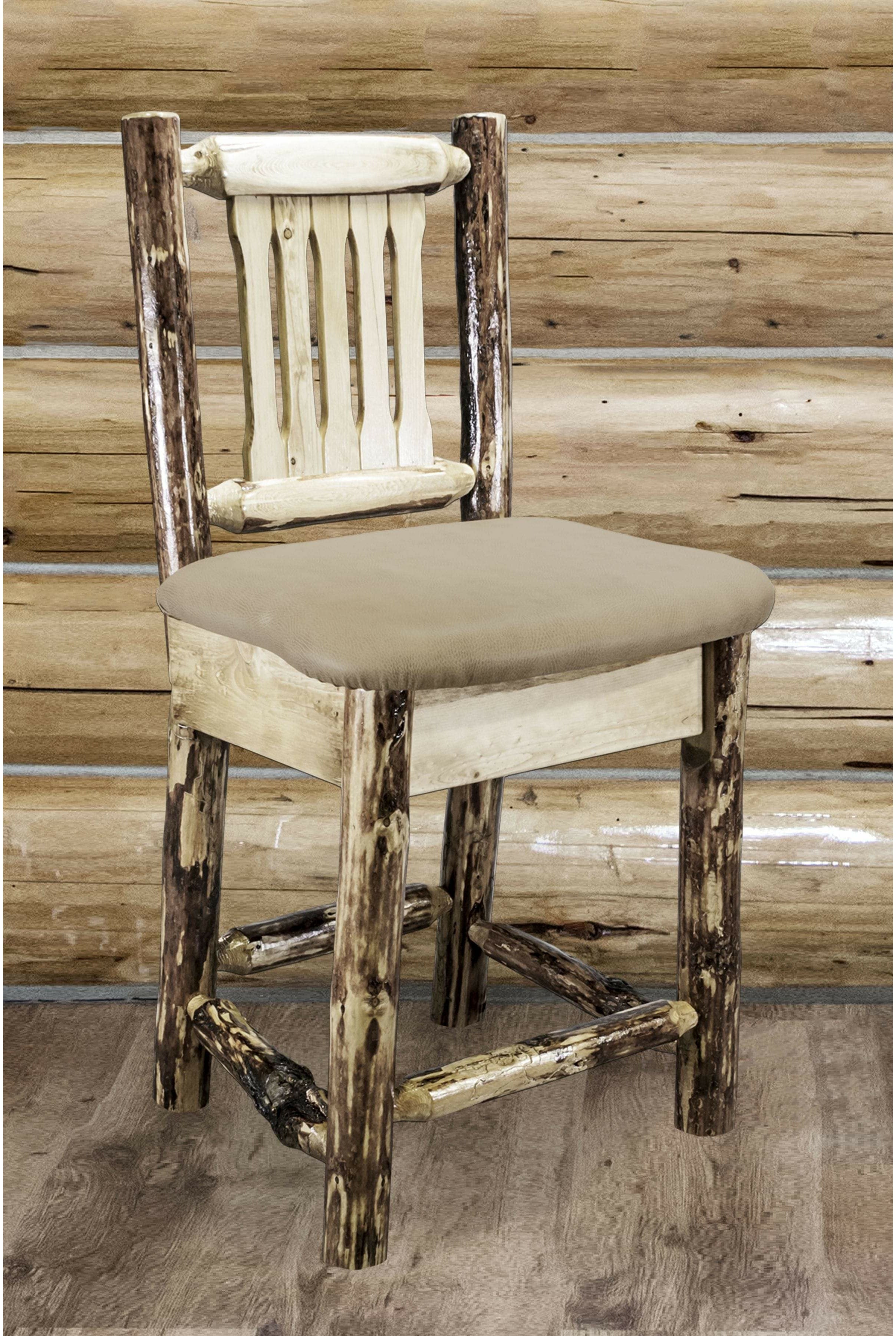 Montana Woodworks Glacier Country Collection Counter Height Barstool with Back - Buckskin Upholstery-Rustic Furniture Marketplace