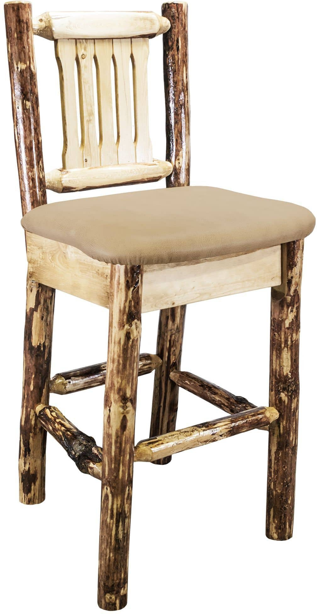 Montana Woodworks Glacier Country Collection Counter Height Barstool with Back - Buckskin Upholstery-Rustic Furniture Marketplace