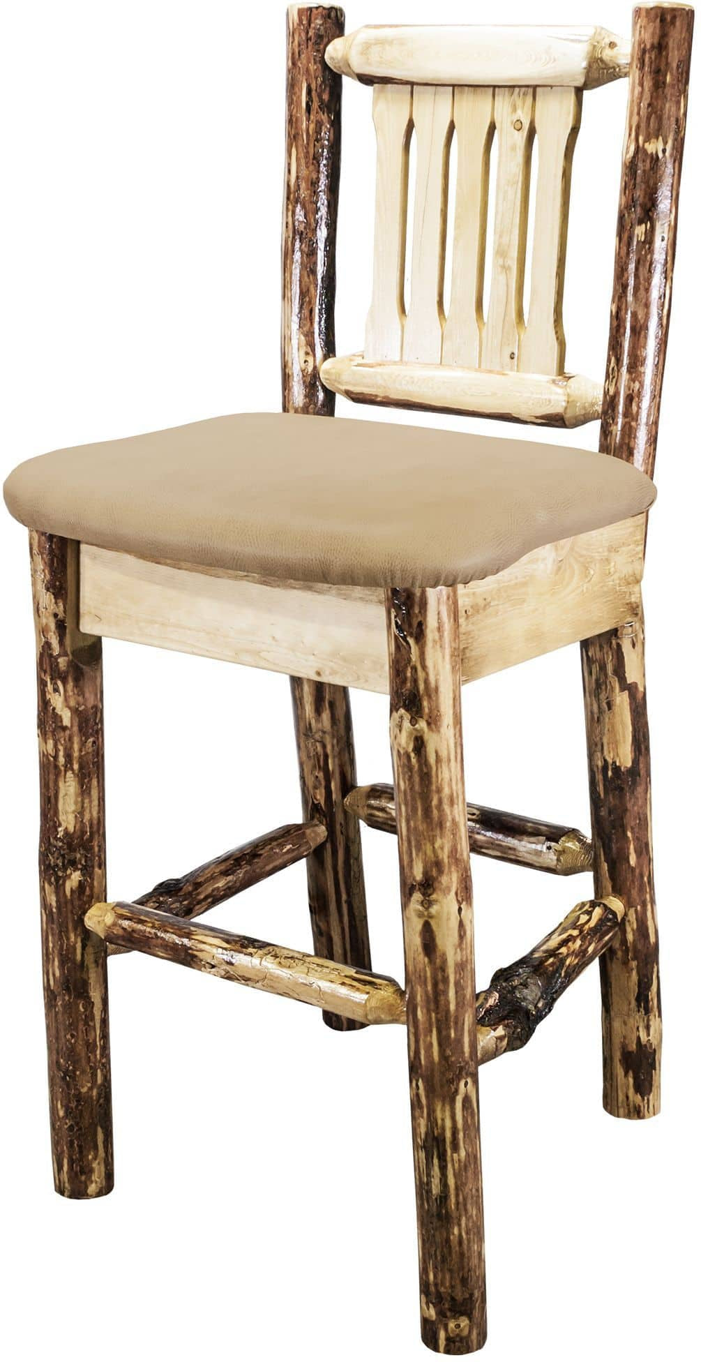 Montana Woodworks Glacier Country Collection Counter Height Barstool with Back - Buckskin Upholstery-Rustic Furniture Marketplace