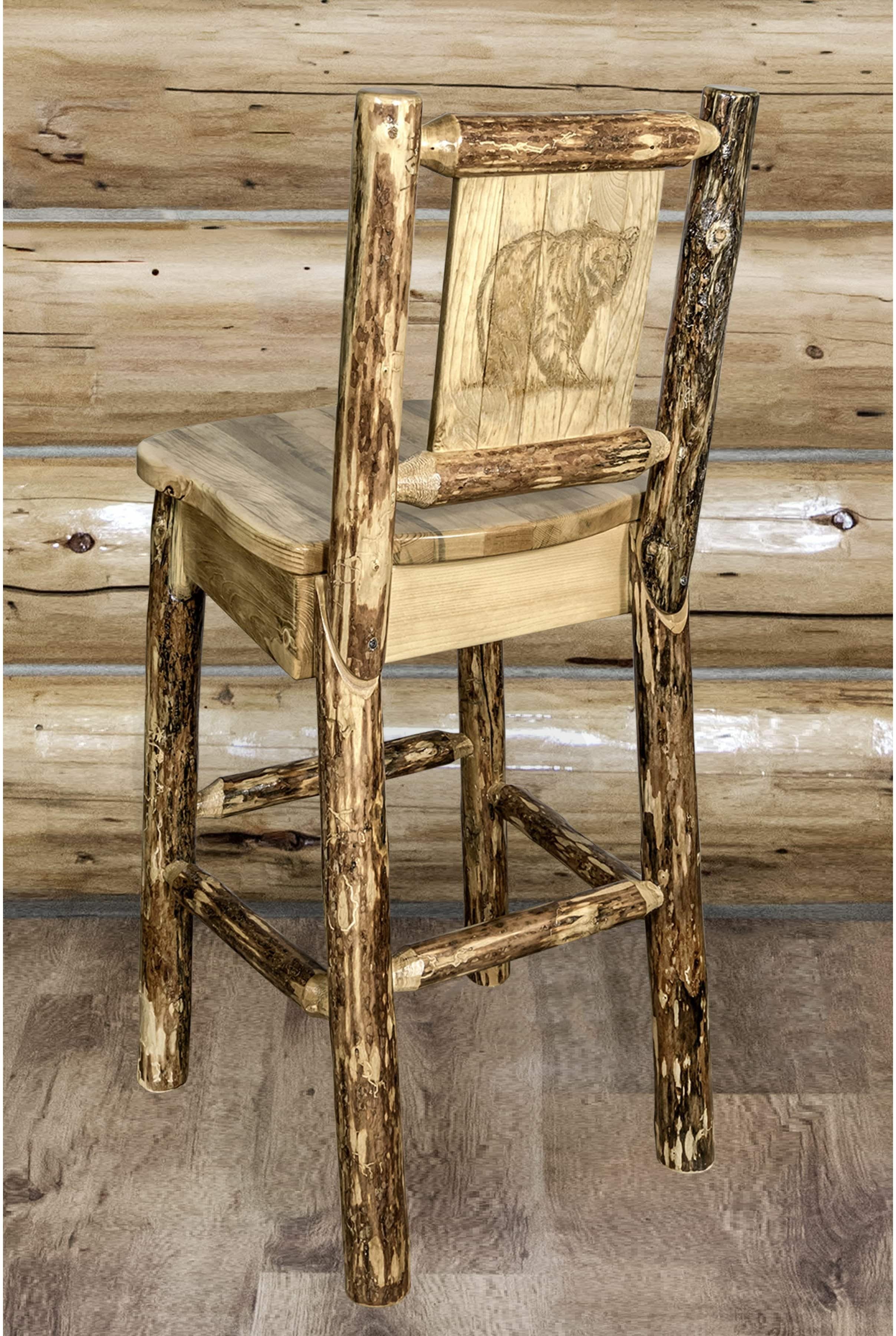 Montana Woodworks Glacier Country Collection Counter Height Barstool with Back - Laser Engraved Design-Rustic Furniture Marketplace