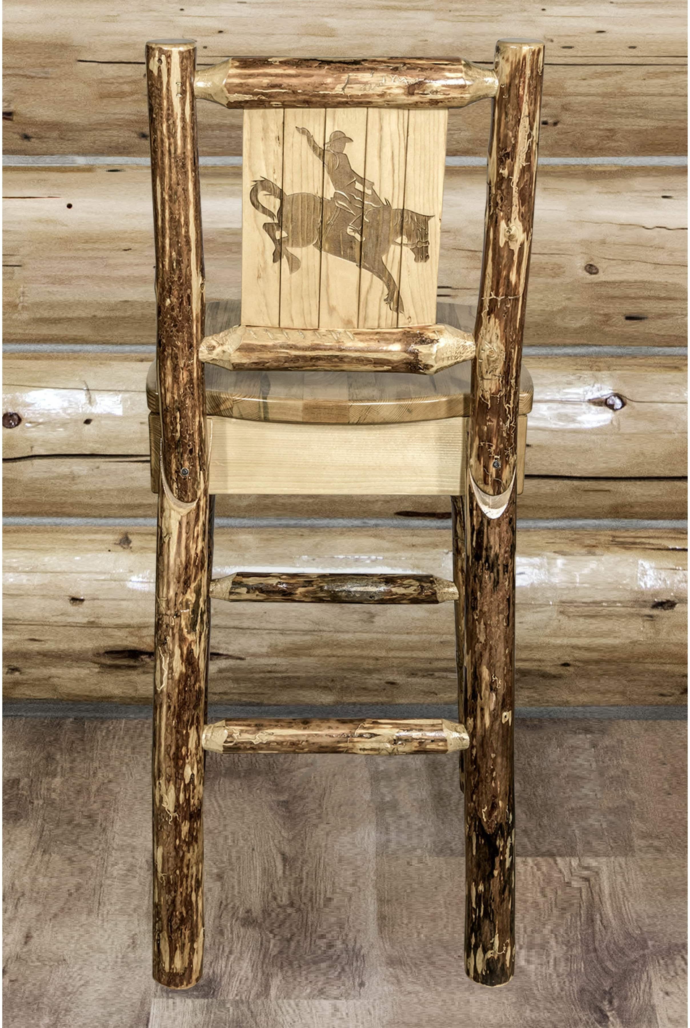 Montana Woodworks Glacier Country Collection Counter Height Barstool with Back - Laser Engraved Design-Rustic Furniture Marketplace