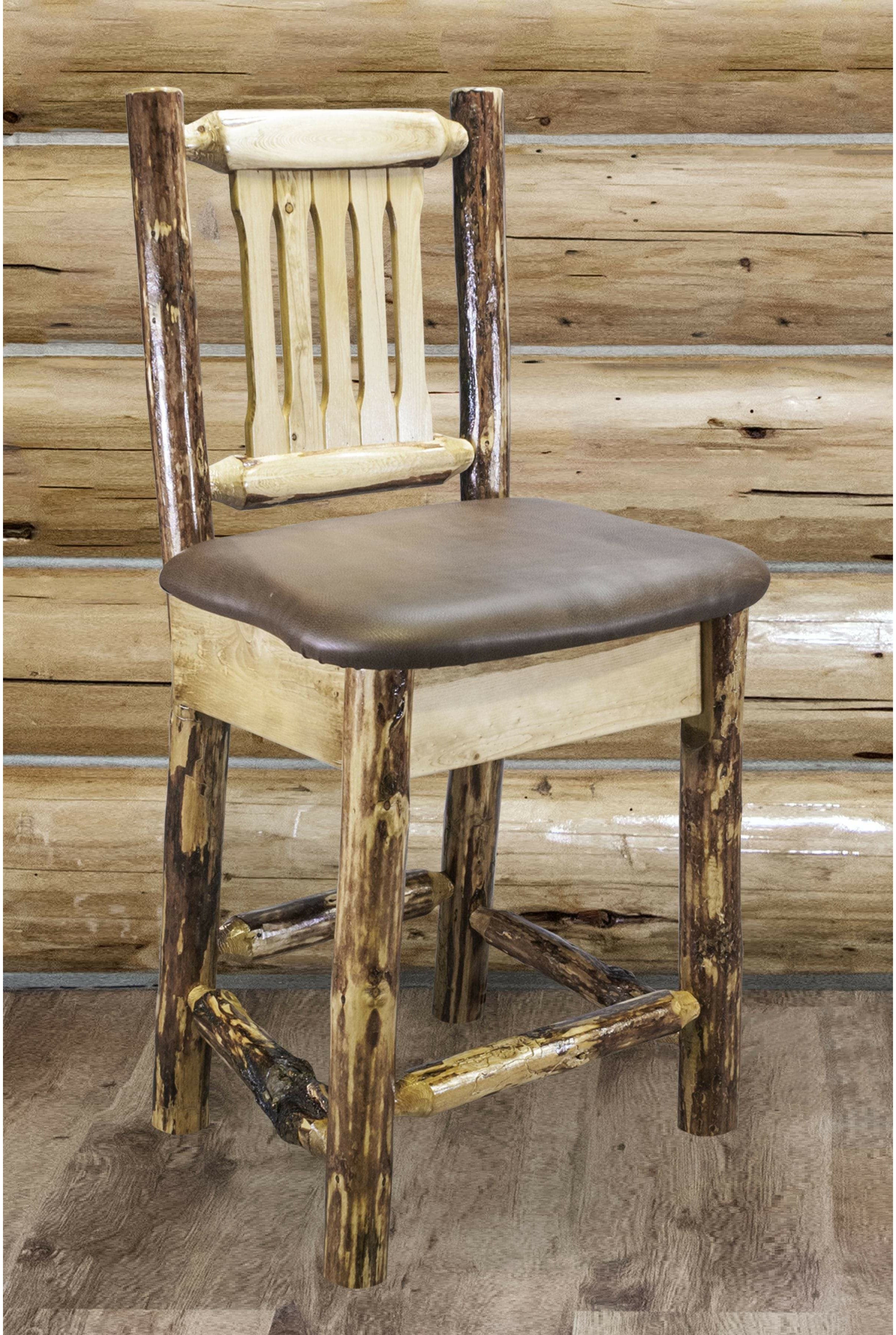 Montana Woodworks Glacier Country Collection Counter Height Barstool with Back - Saddle Upholstery-Rustic Furniture Marketplace