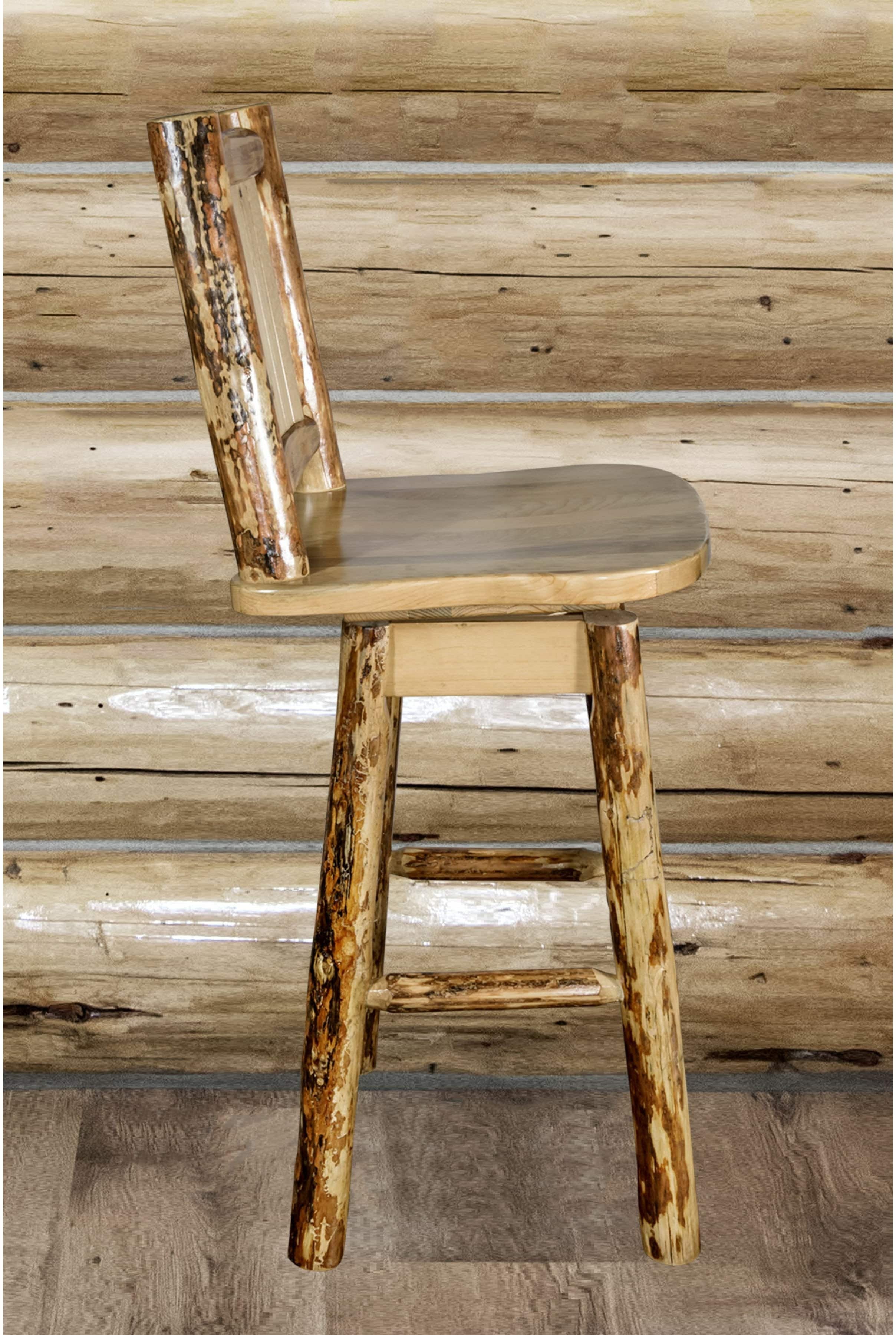 Montana Woodworks Glacier Country Collection Counter Height Barstool with Back & Swivel - Laser Engraved Design-Rustic Furniture Marketplace