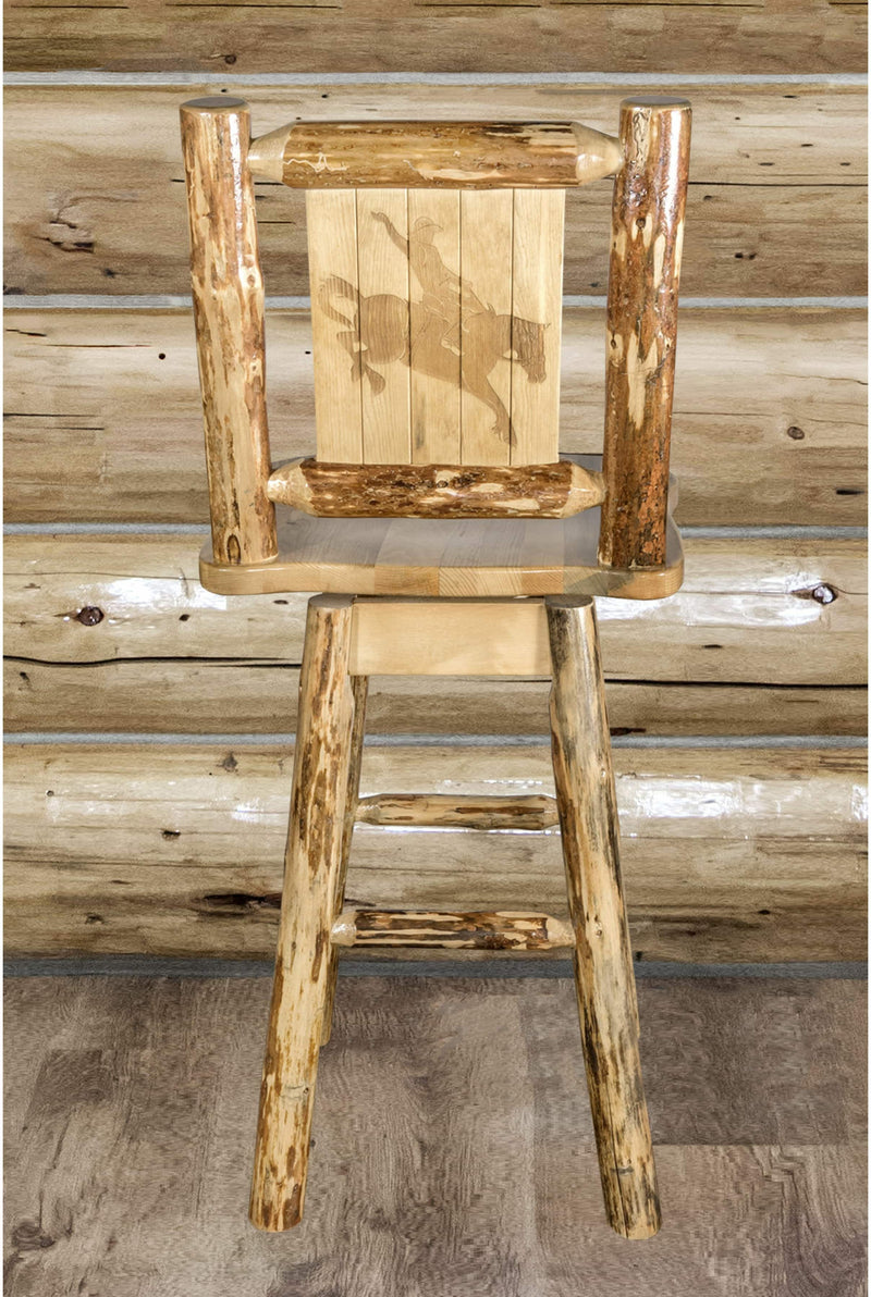 Montana Woodworks Glacier Country Collection Counter Height Barstool with Back & Swivel - Laser Engraved Design-Rustic Furniture Marketplace