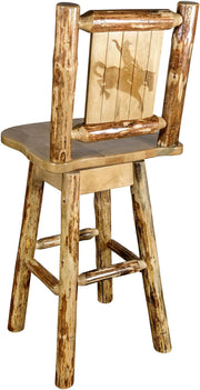 Montana Woodworks Glacier Country Collection Counter Height Barstool with Back & Swivel - Laser Engraved Design-Rustic Furniture Marketplace