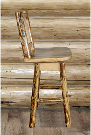 Montana Woodworks Glacier Country Collection Counter Height Barstool with Back & Swivel - Laser Engraved Design-Rustic Furniture Marketplace