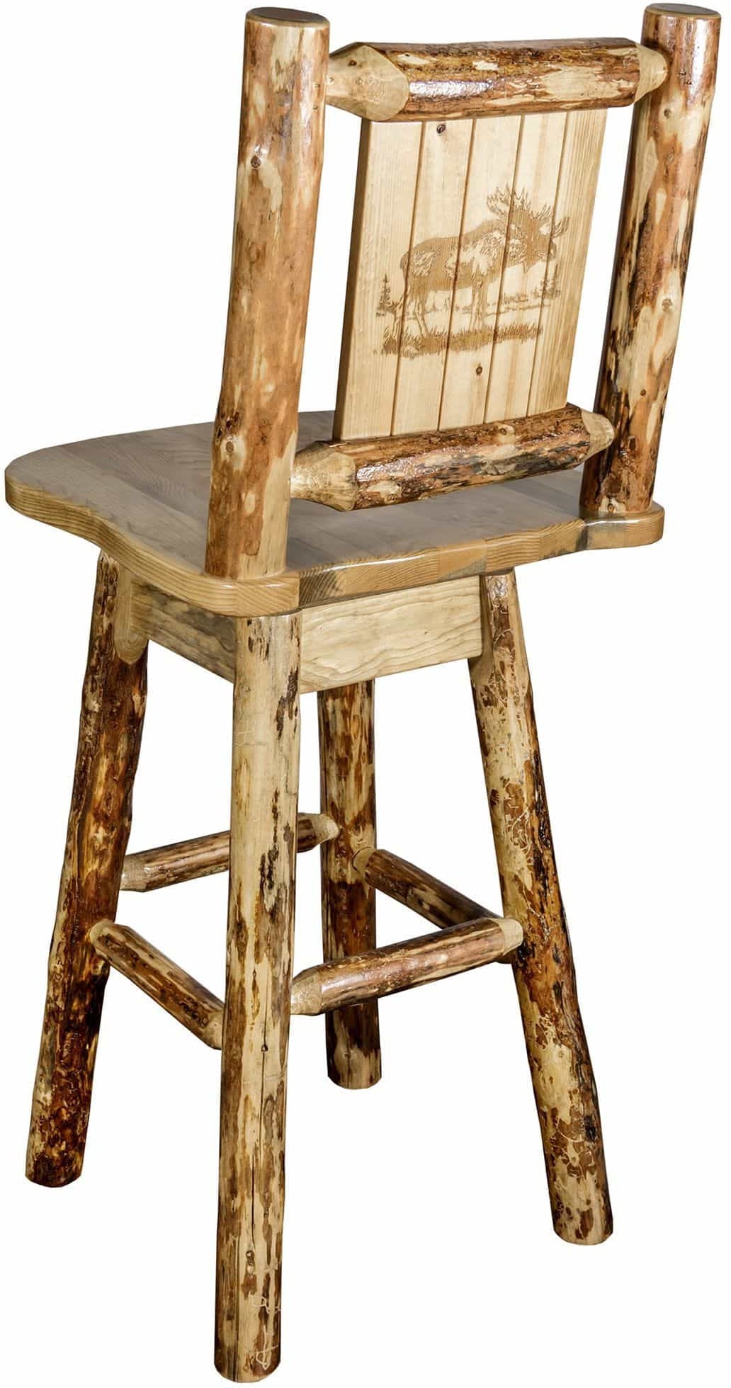 Montana Woodworks Glacier Country Collection Counter Height Barstool with Back & Swivel - Laser Engraved Design-Rustic Furniture Marketplace