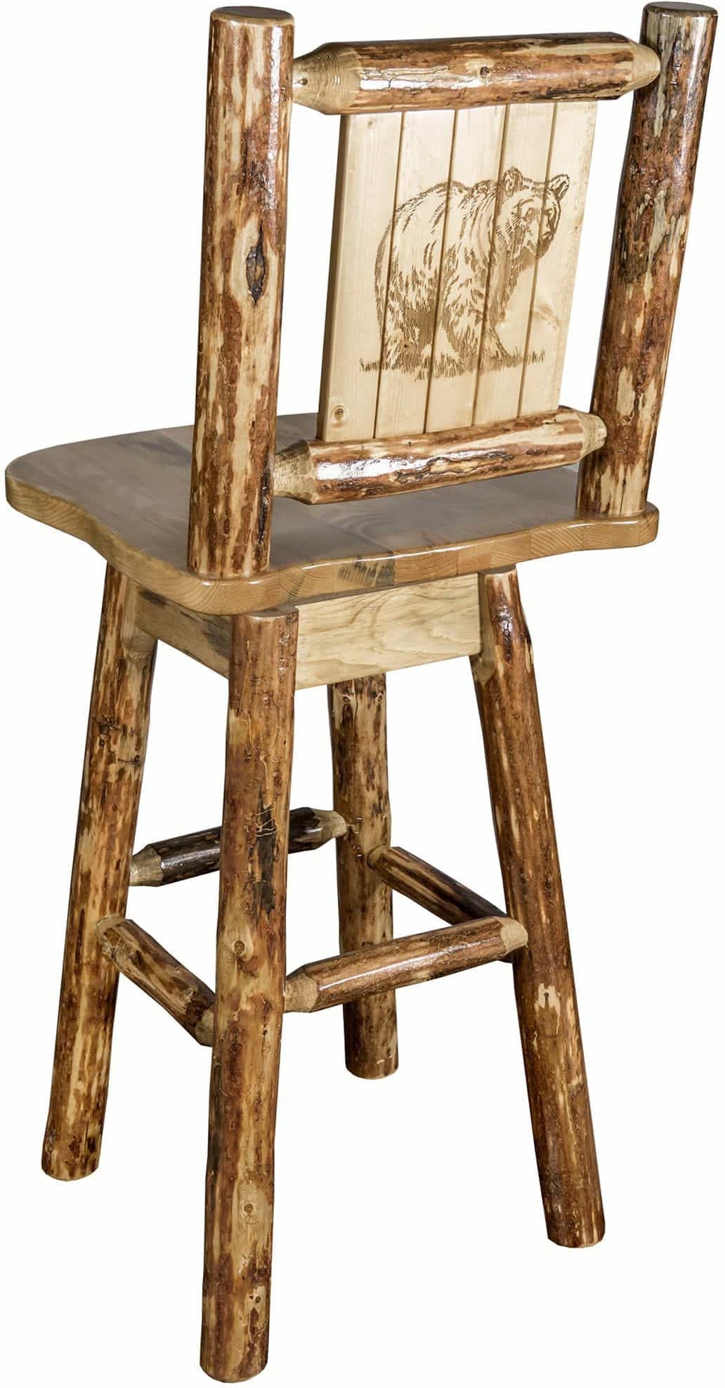 Montana Woodworks Glacier Country Collection Counter Height Barstool with Back & Swivel - Laser Engraved Design-Rustic Furniture Marketplace