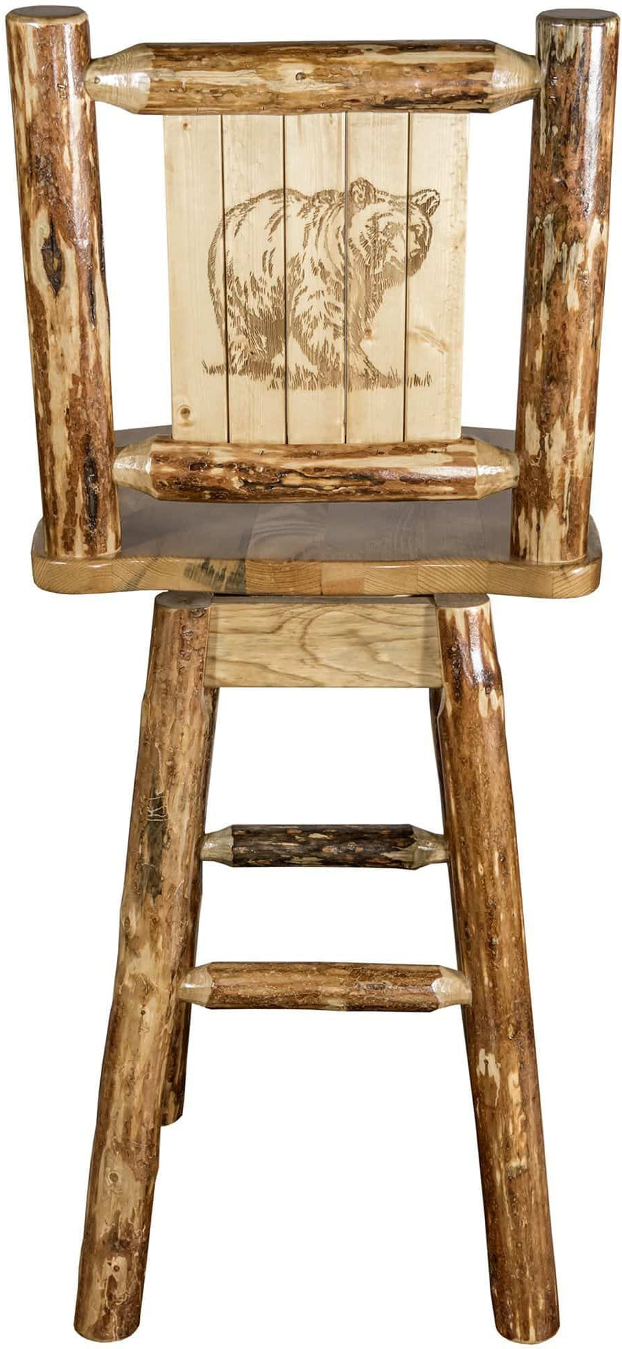 Montana Woodworks Glacier Country Collection Counter Height Barstool with Back & Swivel - Laser Engraved Design-Rustic Furniture Marketplace
