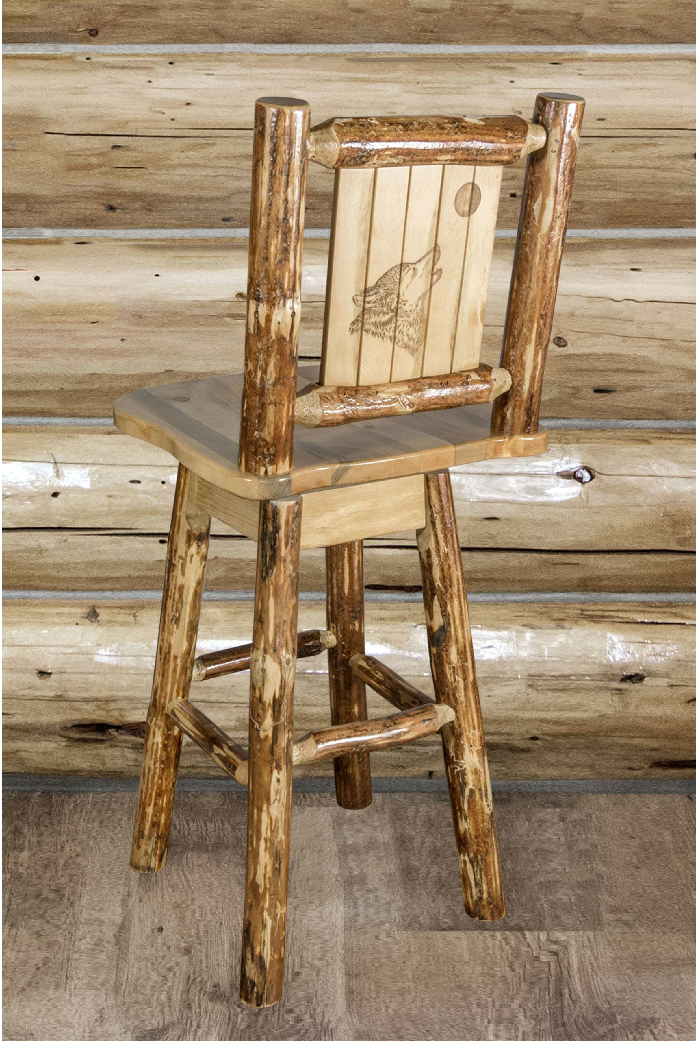 Montana Woodworks Glacier Country Collection Counter Height Barstool with Back & Swivel - Laser Engraved Design-Rustic Furniture Marketplace