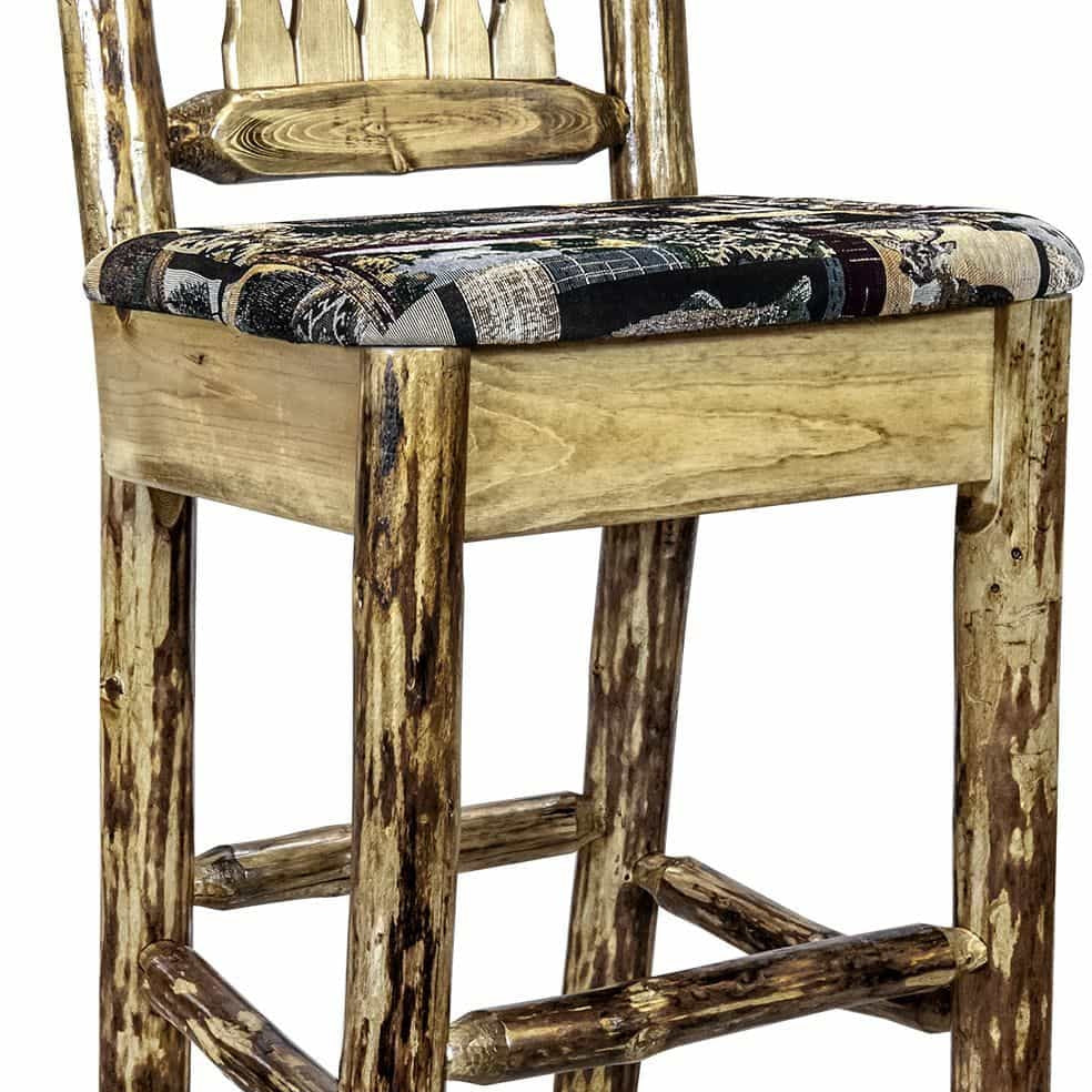Montana Woodworks Glacier Country Collection Counter Height Barstool with Back - Woodland Upholstery-Rustic Furniture Marketplace
