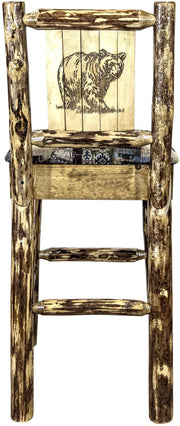 Montana Woodworks Glacier Country Collection Counter Height Barstool Woodland Upholstery with Laser Engraved Design-Rustic Furniture Marketplace