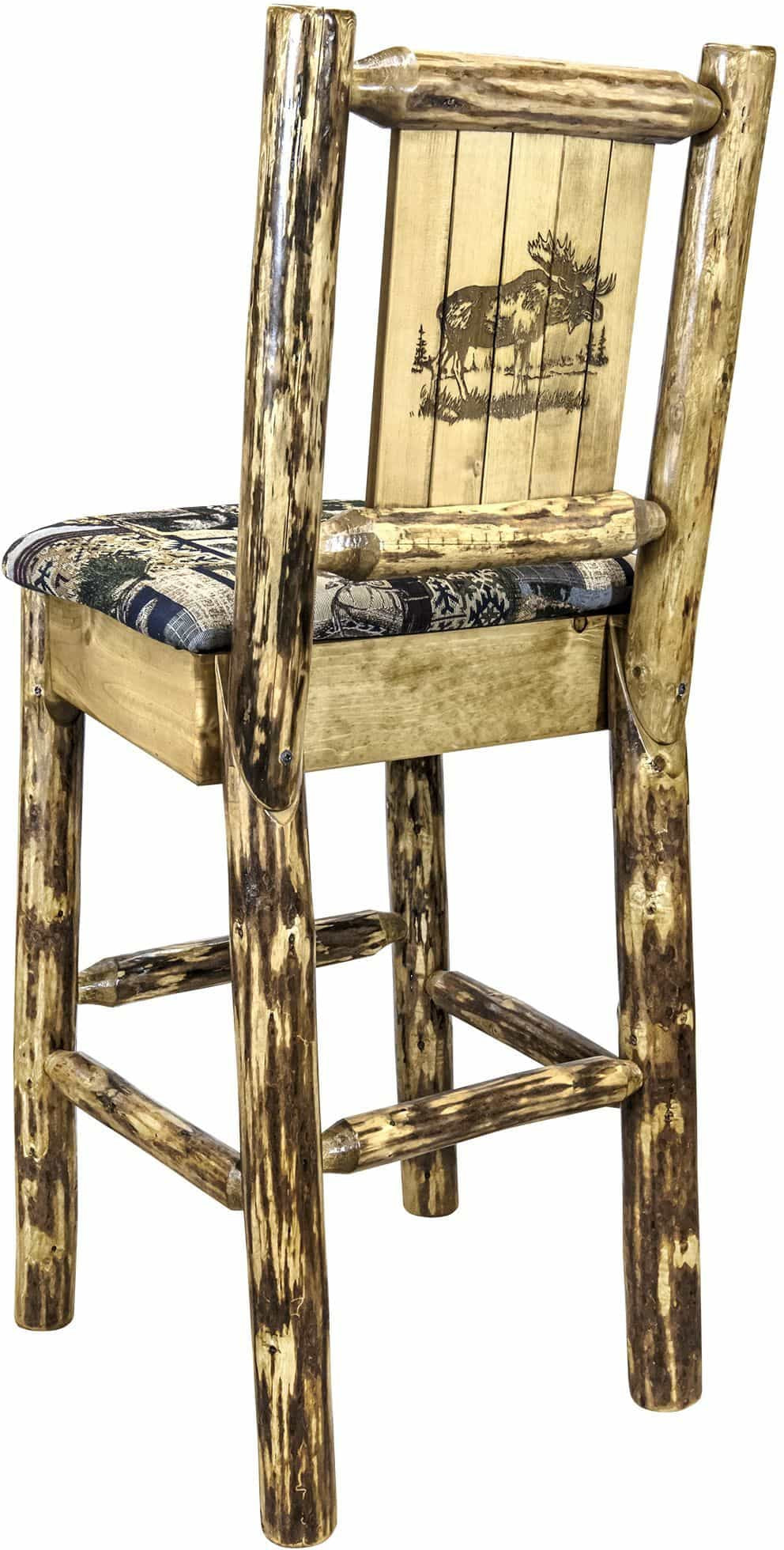 Montana Woodworks Glacier Country Collection Counter Height Barstool Woodland Upholstery with Laser Engraved Design-Rustic Furniture Marketplace