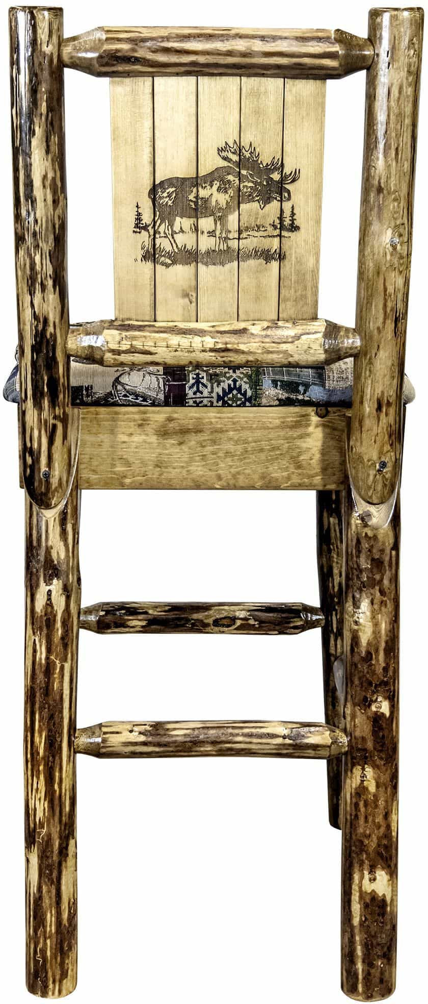 Montana Woodworks Glacier Country Collection Counter Height Barstool Woodland Upholstery with Laser Engraved Design-Rustic Furniture Marketplace