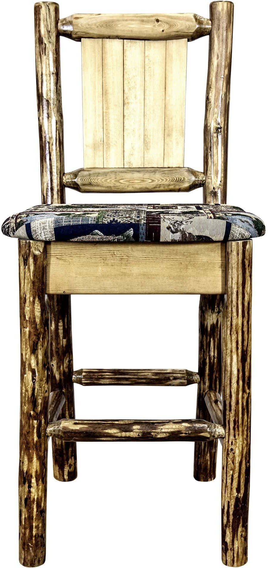 Montana Woodworks Glacier Country Collection Counter Height Barstool Woodland Upholstery with Laser Engraved Design-Rustic Furniture Marketplace