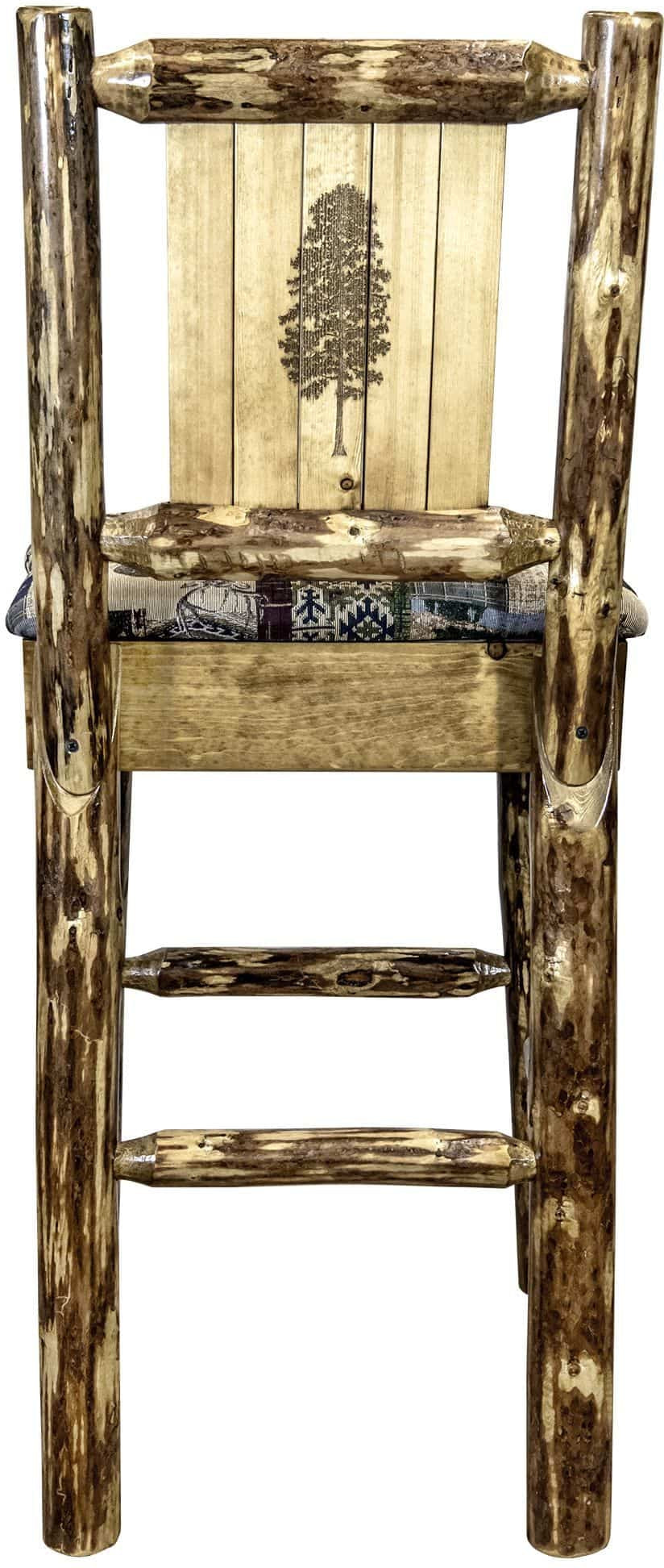 Montana Woodworks Glacier Country Collection Counter Height Barstool Woodland Upholstery with Laser Engraved Design-Rustic Furniture Marketplace