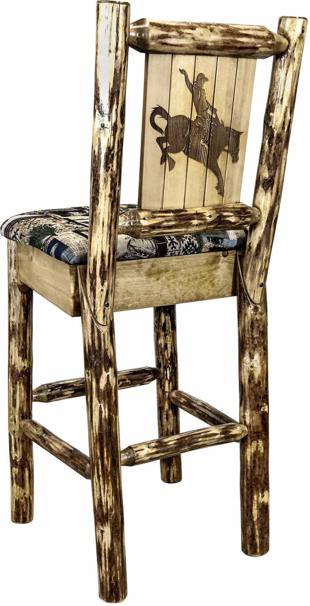 Montana Woodworks Glacier Country Collection Counter Height Barstool Woodland Upholstery with Laser Engraved Design-Rustic Furniture Marketplace