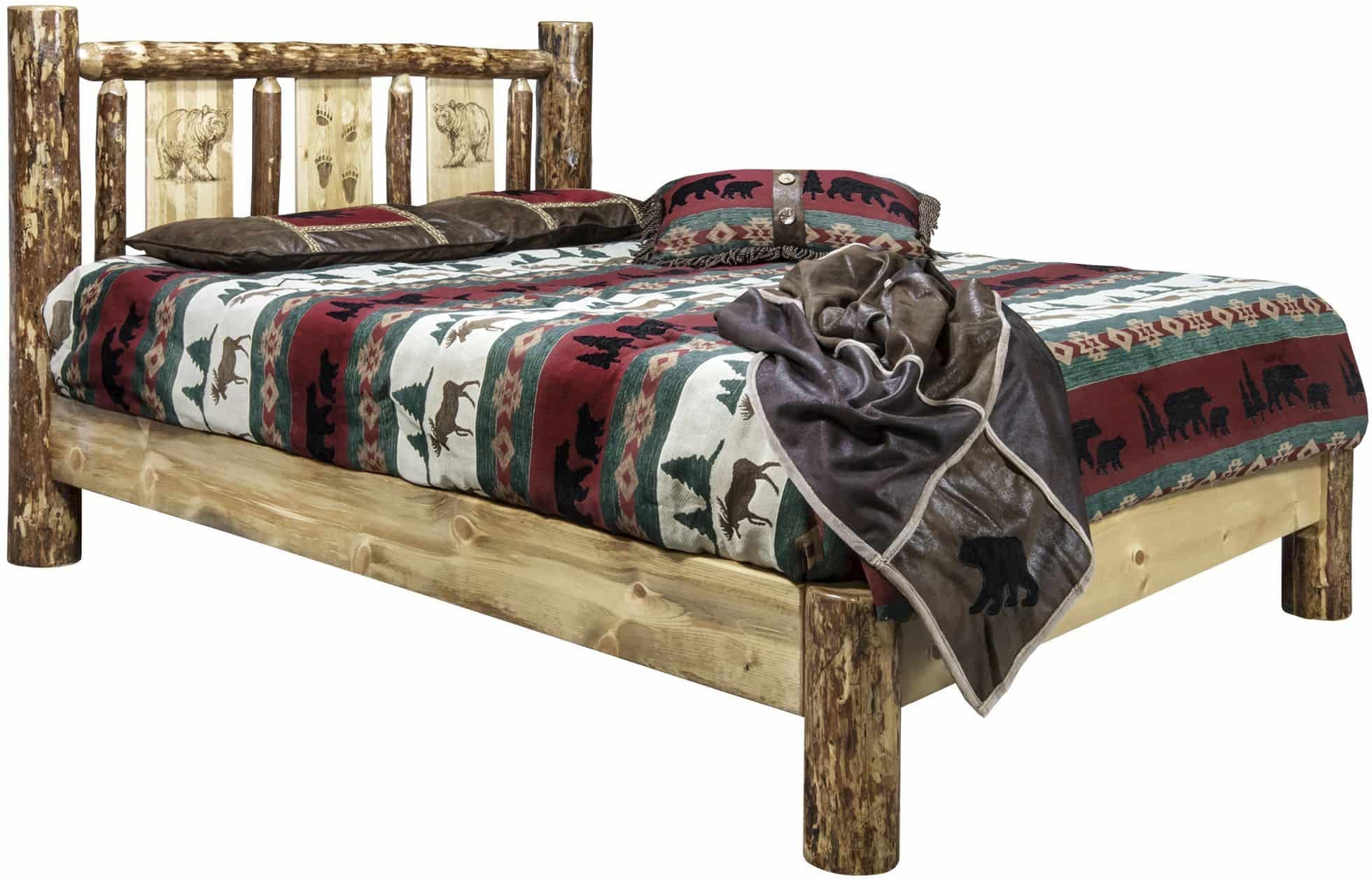 Montana Woodworks Glacier Country Collection Full Platform Bed with Laser Engraved Design-Rustic Furniture Marketplace