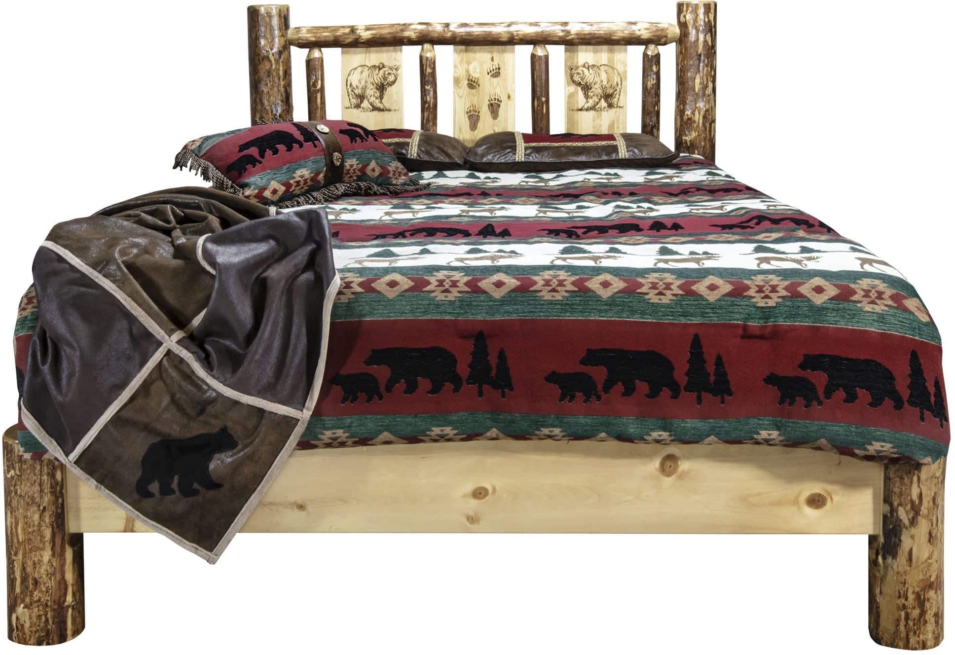 Montana Woodworks Glacier Country Collection Full Platform Bed with Laser Engraved Design-Rustic Furniture Marketplace