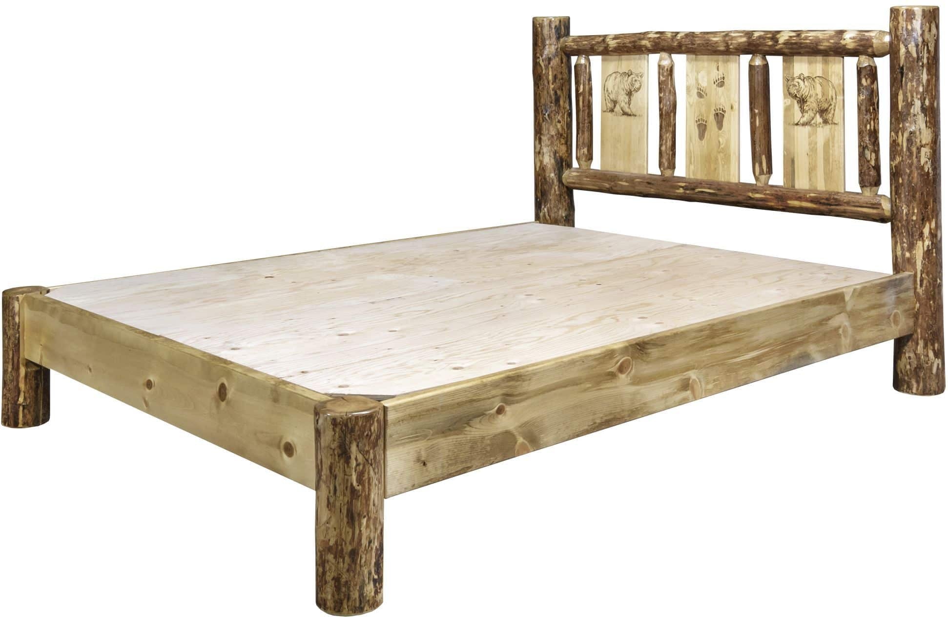 Montana Woodworks Glacier Country Collection Full Platform Bed with Laser Engraved Design-Rustic Furniture Marketplace