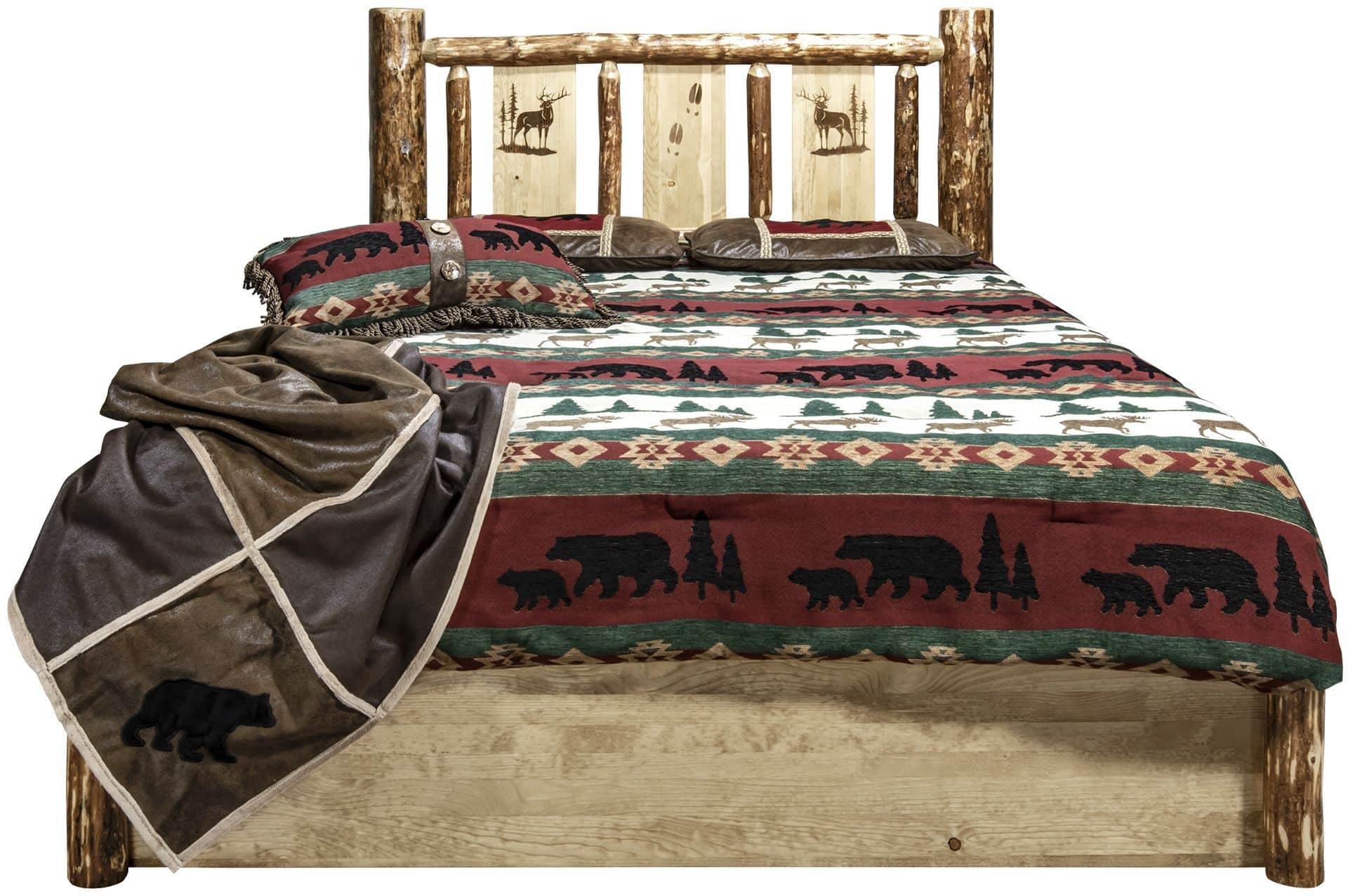 Montana Woodworks Glacier Country Collection Full Storage Platform Bed with Laser Engraved Design-Rustic Furniture Marketplace