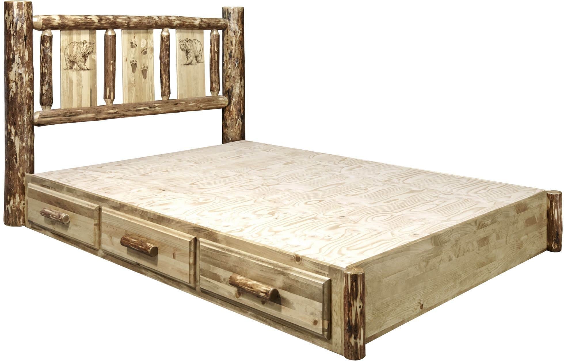 Montana Woodworks Glacier Country Collection Full Storage Platform Bed with Laser Engraved Design-Rustic Furniture Marketplace