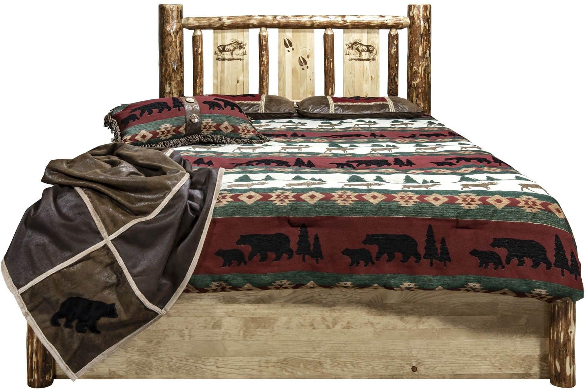 Montana Woodworks Glacier Country Collection King Storage Platform Bed with Laser Engraved Design-Rustic Furniture Marketplace