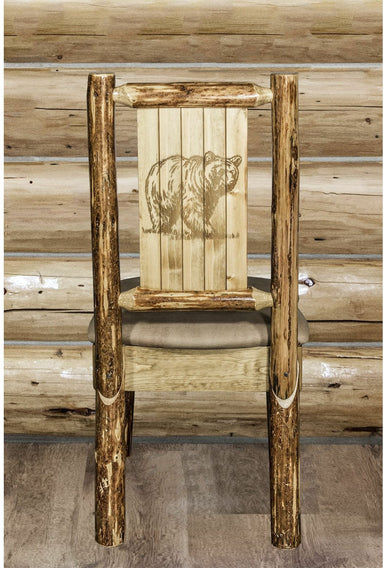 Montana Woodworks Glacier Country Collection Side Chair Buckskin Upholstery with Laser Engraved Design-Rustic Furniture Marketplace