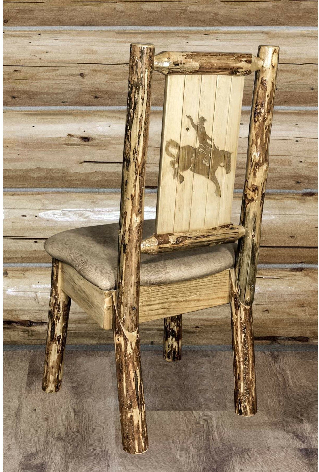 Montana Woodworks Glacier Country Collection Side Chair Buckskin Upholstery with Laser Engraved Design-Rustic Furniture Marketplace