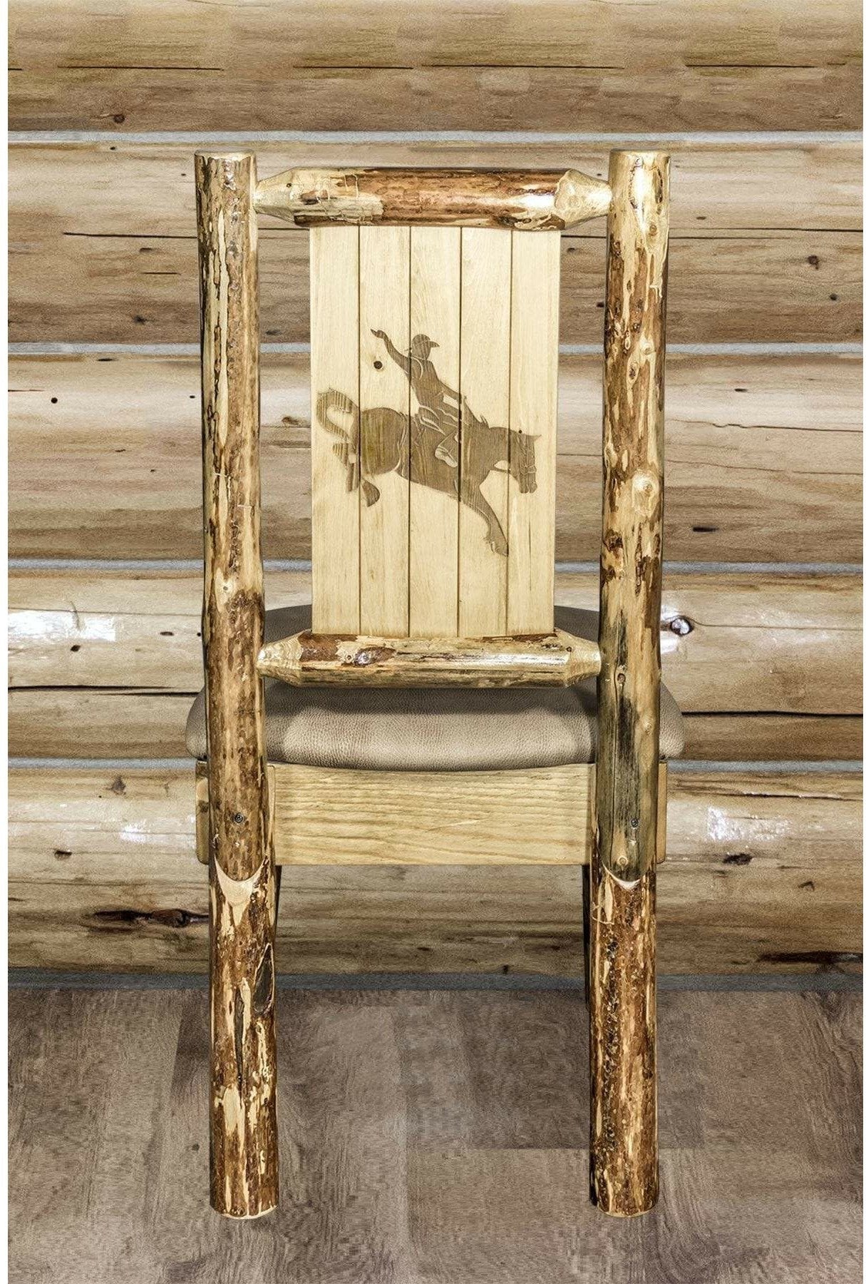 Montana Woodworks Glacier Country Collection Side Chair Buckskin Upholstery with Laser Engraved Design-Rustic Furniture Marketplace