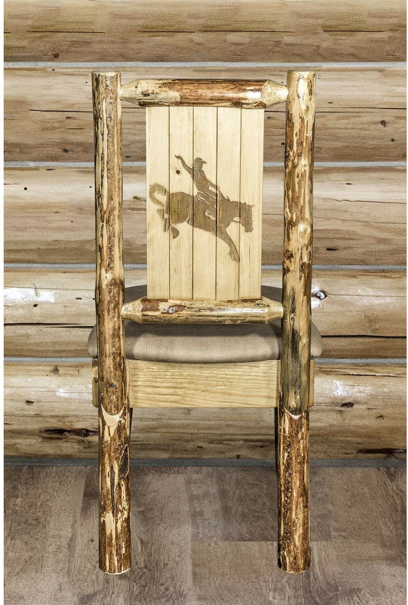 Montana Woodworks Glacier Country Collection Side Chair Buckskin Upholstery with Laser Engraved Design-Rustic Furniture Marketplace